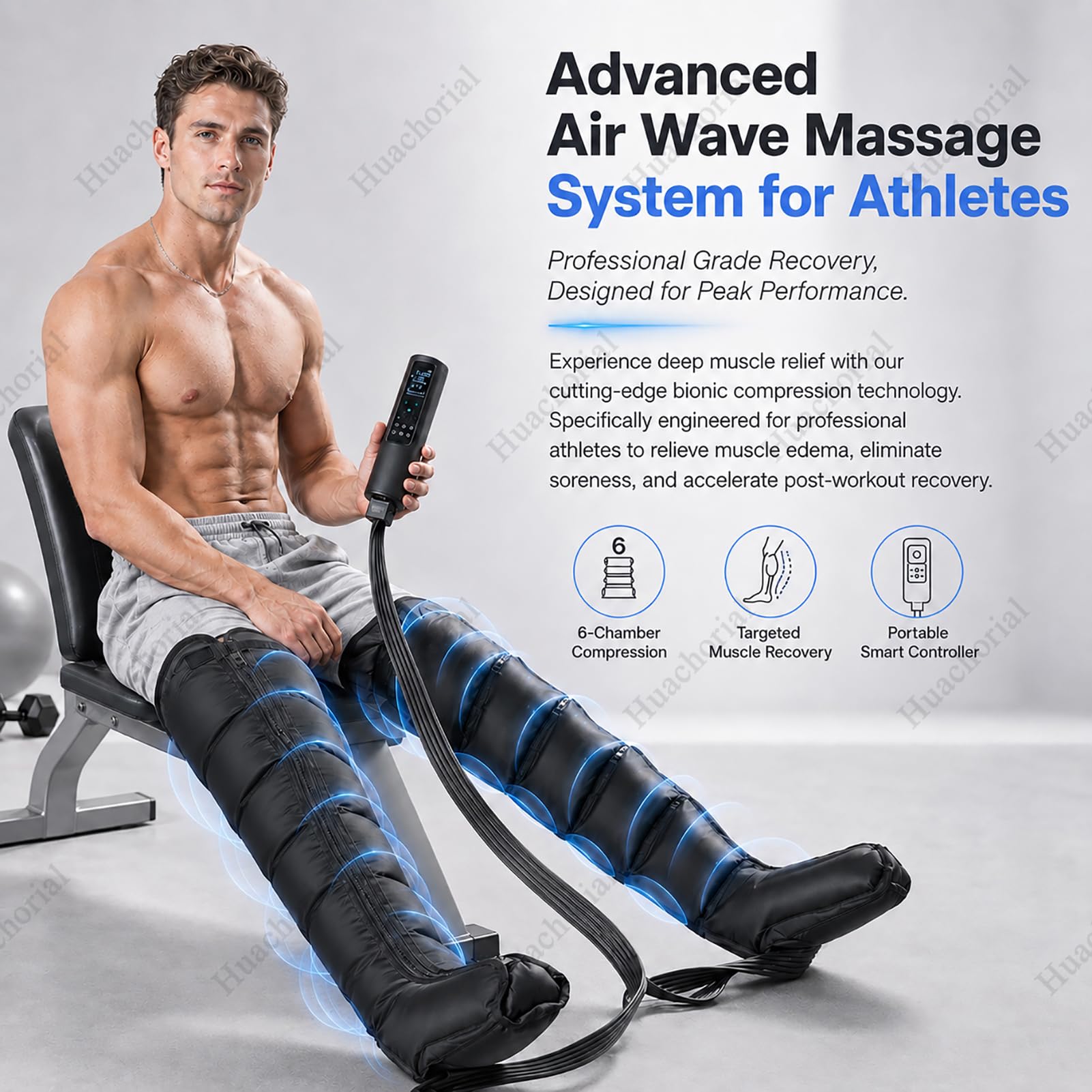 Stivali Recupero Muscolare con Compressione Aria Sport Casa | Tecnologia Sequenziale 6 Camere, Batteria Ricaricabile, Pressione Regolabile 60-270mmHg, Relax Post Allenamento