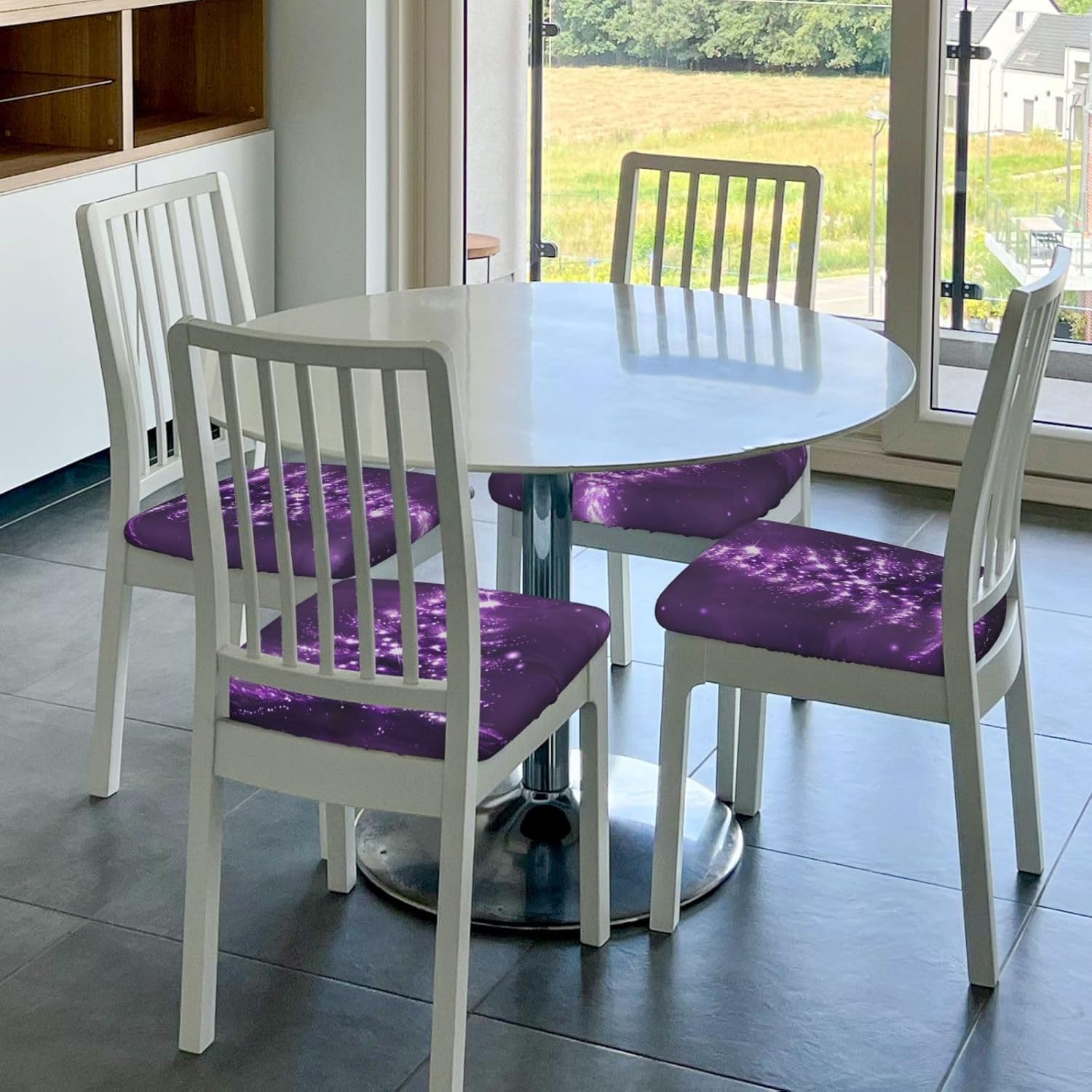 Christmas Purple Tree Print Square Cushion Covers 6 Pcs Set Elastic Non-Slip Seat Cushion Slipcovers Pet Furniture Protectors for Chair, Sofa