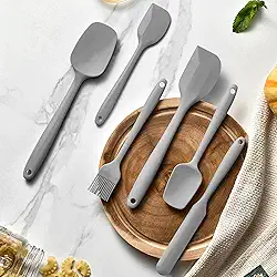 Conjunto de 6 espátulas de silicone, espátulas de borracha de grau alimentício para assar, cozinhar e misturar, resistente ao calor, antiaderente, lavável na lava-louças (cinza)