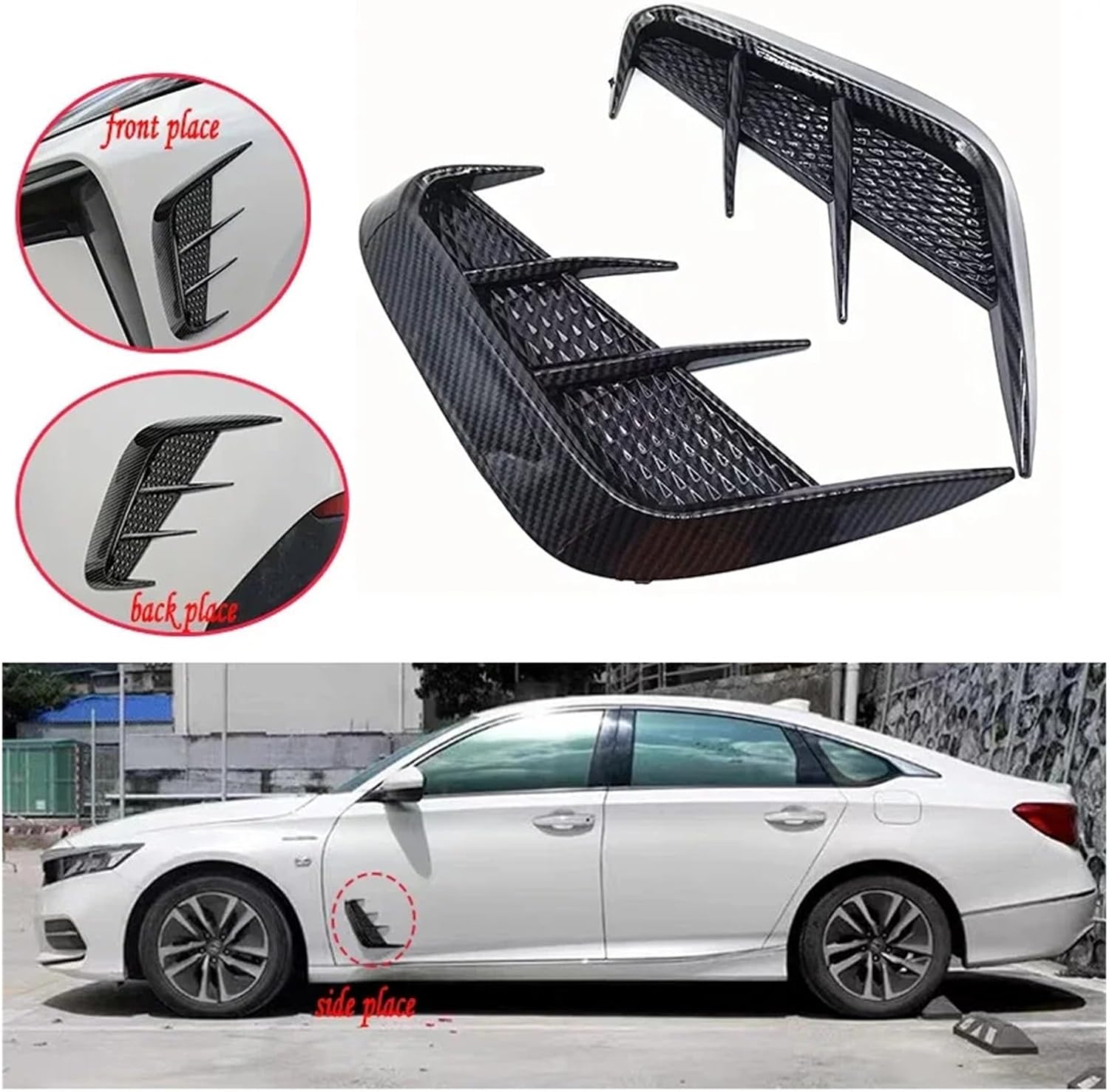 ペア汎用車ホイールドアエアベントサイドフェンダーカバーステッカーエアウィングカバートリム保護(Carbon look)