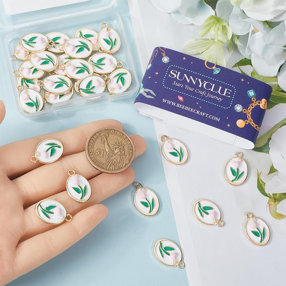 SUNNYCLUE 1 Box 30Pcs Enamel Flower Charms Floral Charms Bulk Oval Alloy Colorful Spring Cute Flowers Charm for Jewelry Making Charms DIY Crafting Necklaces Bracelets Earrings Supplies Gifts Women - Image 3