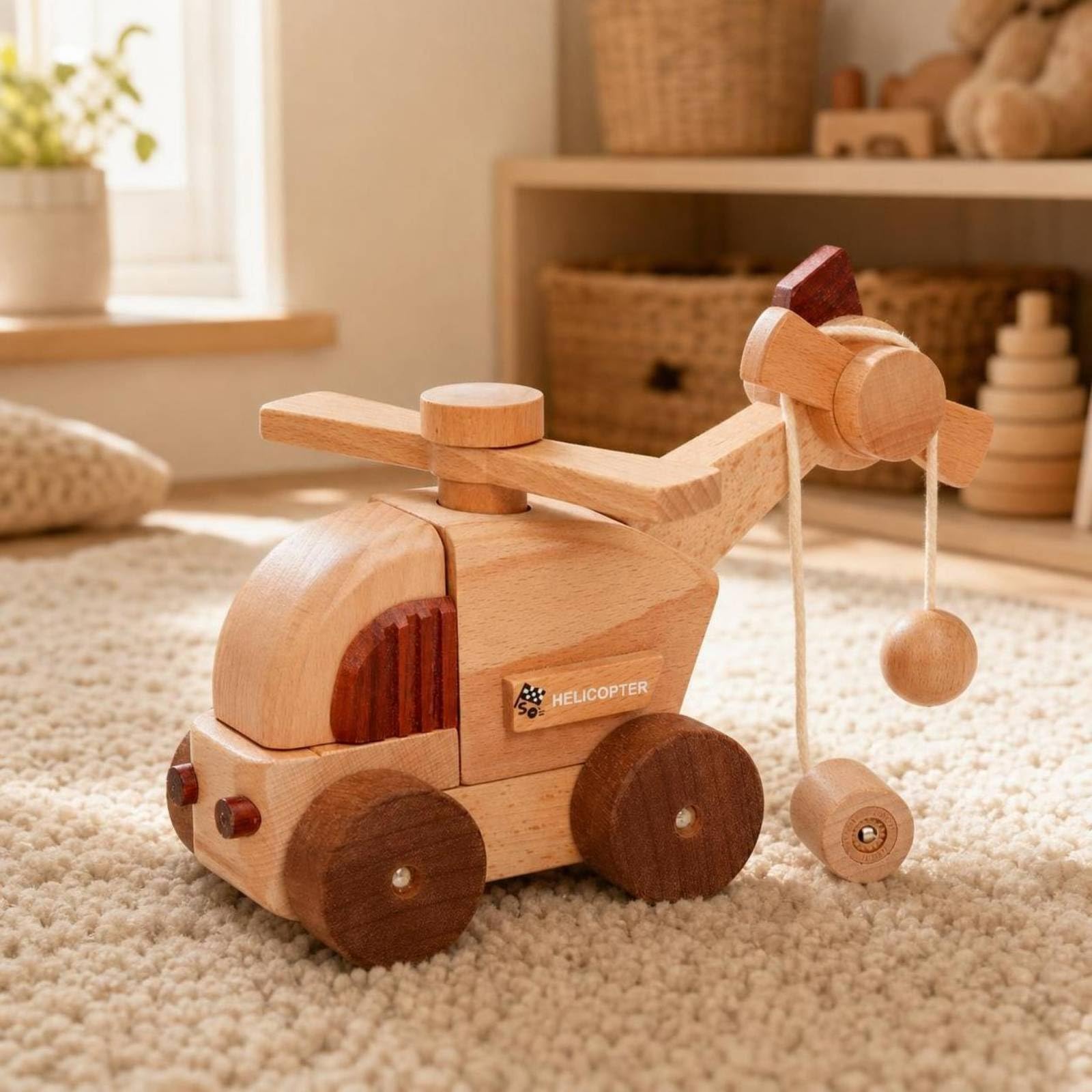 Veicolo in Legno con Ruote Pedagogico, Ambulanza in Legno Massello | Macchinina di Legno, per Asilo Nido, Bambini