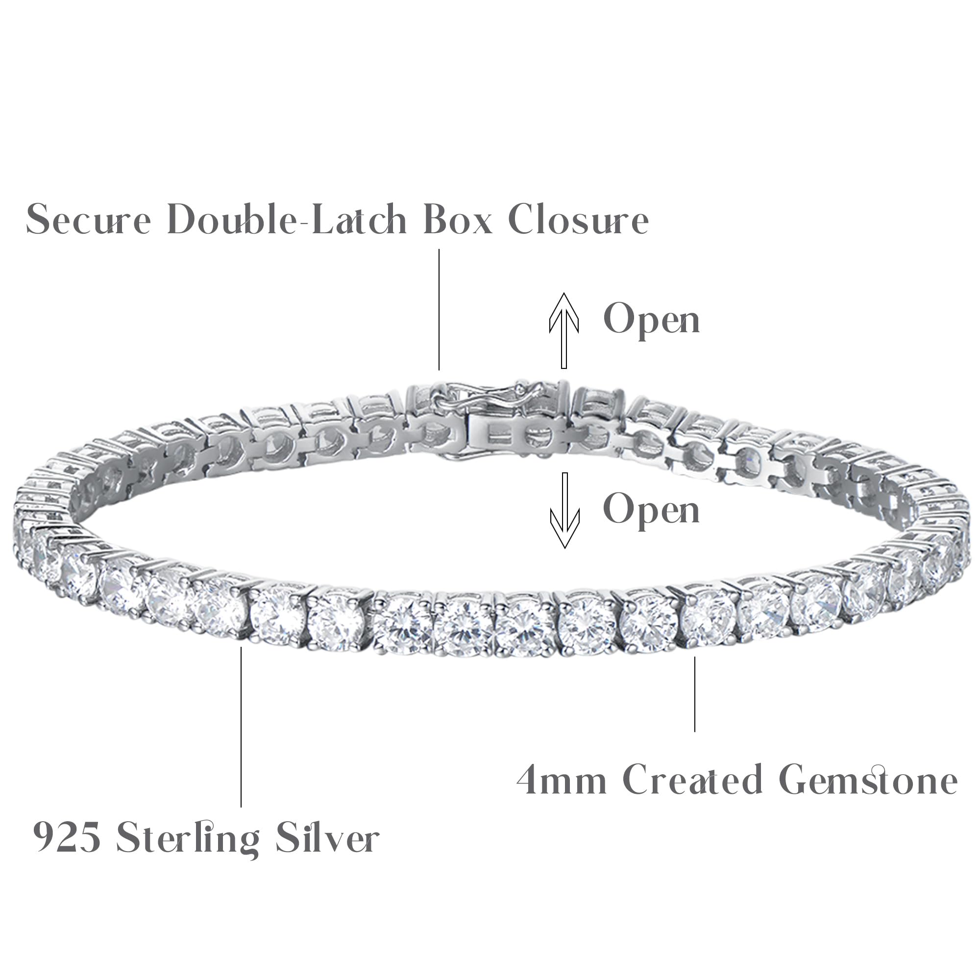 Bracelet Geburtssteinarmband Sterling Silber Edelstein Tennisarmbänder fein Schmuck Hochzeit Braut Abschlussball Geburtstagsgeschenk für Frauen, Länge 7,2 Zoll Breite 4mm Jewelry