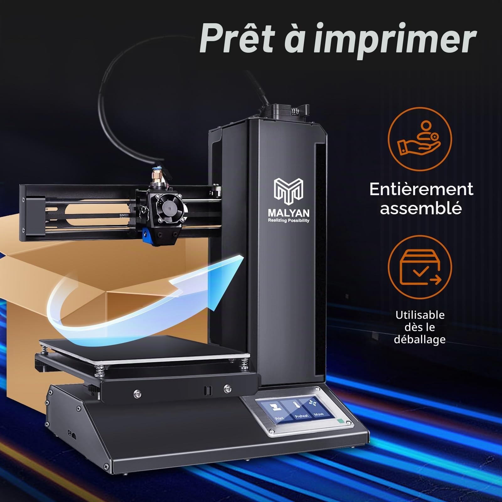 MALYAN M320 Mini imprimante 3D - Imprimante 3D entièrement assemblée pour Les Enfants et Les débutants, Out of The Box, Carte microSD avec modèles 3D imprimables, Taille d'impression 150x150x150mm