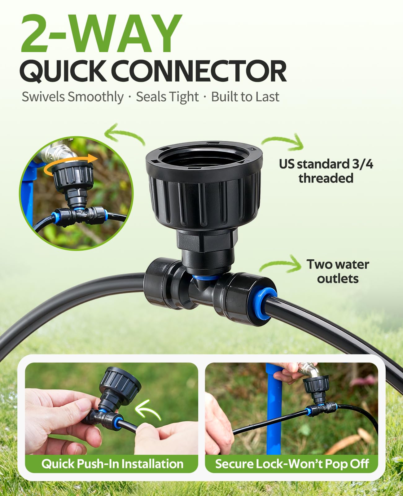 HIRALIY Sistema di irrigazione a compensazione della pressione con timer da giardino, nuovo sistema di irrigazione da giardino con connettore rapido, kit di irrigazione per piante, irrigazione