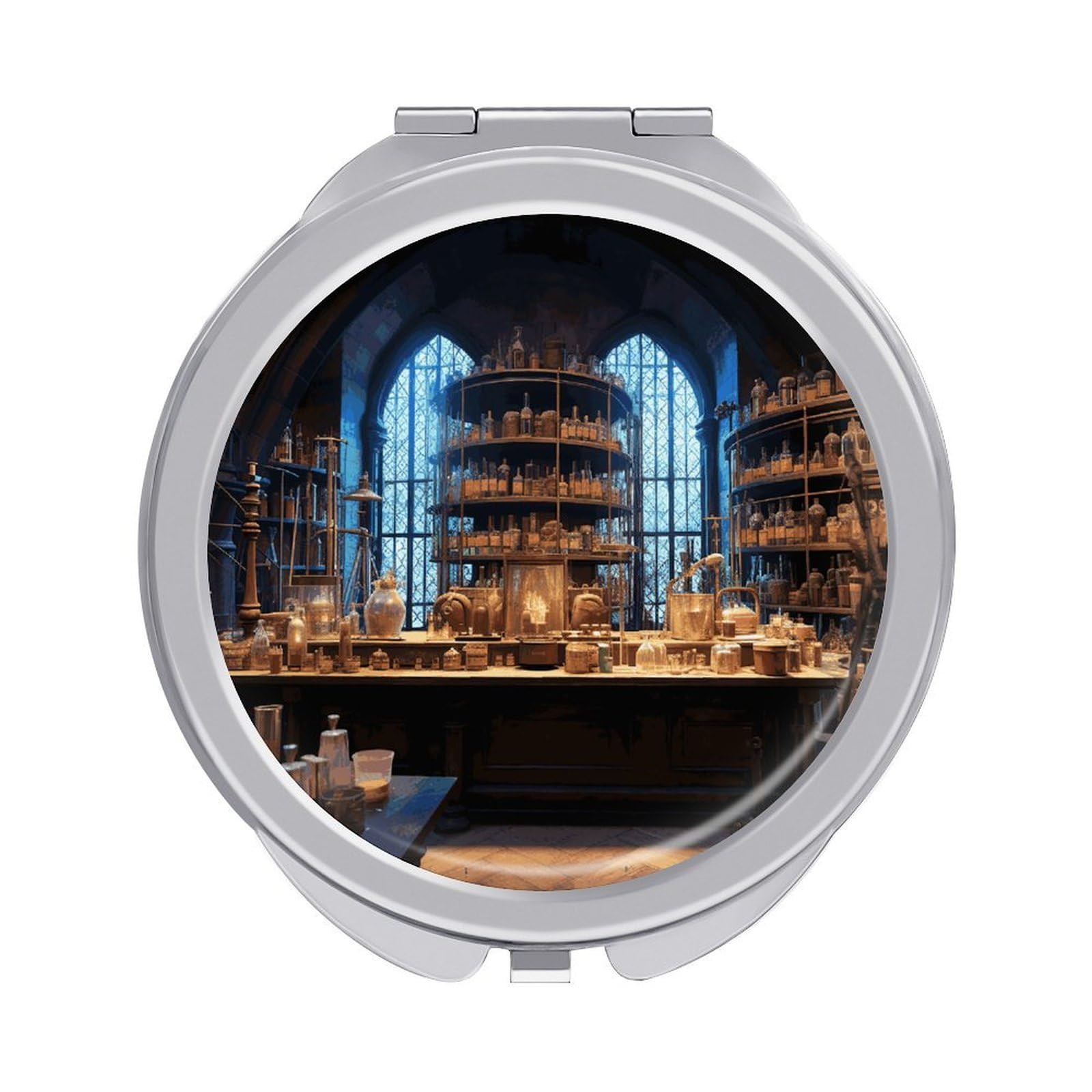 JTREHY Chemistry Laboratory Makeup Mirror Portable Folding Mirror Compact Travel Mirrors 2-Sided Round Pocket Mirrors Cute Handheld Beauty Mirror for Handbag Purse for Women Gift