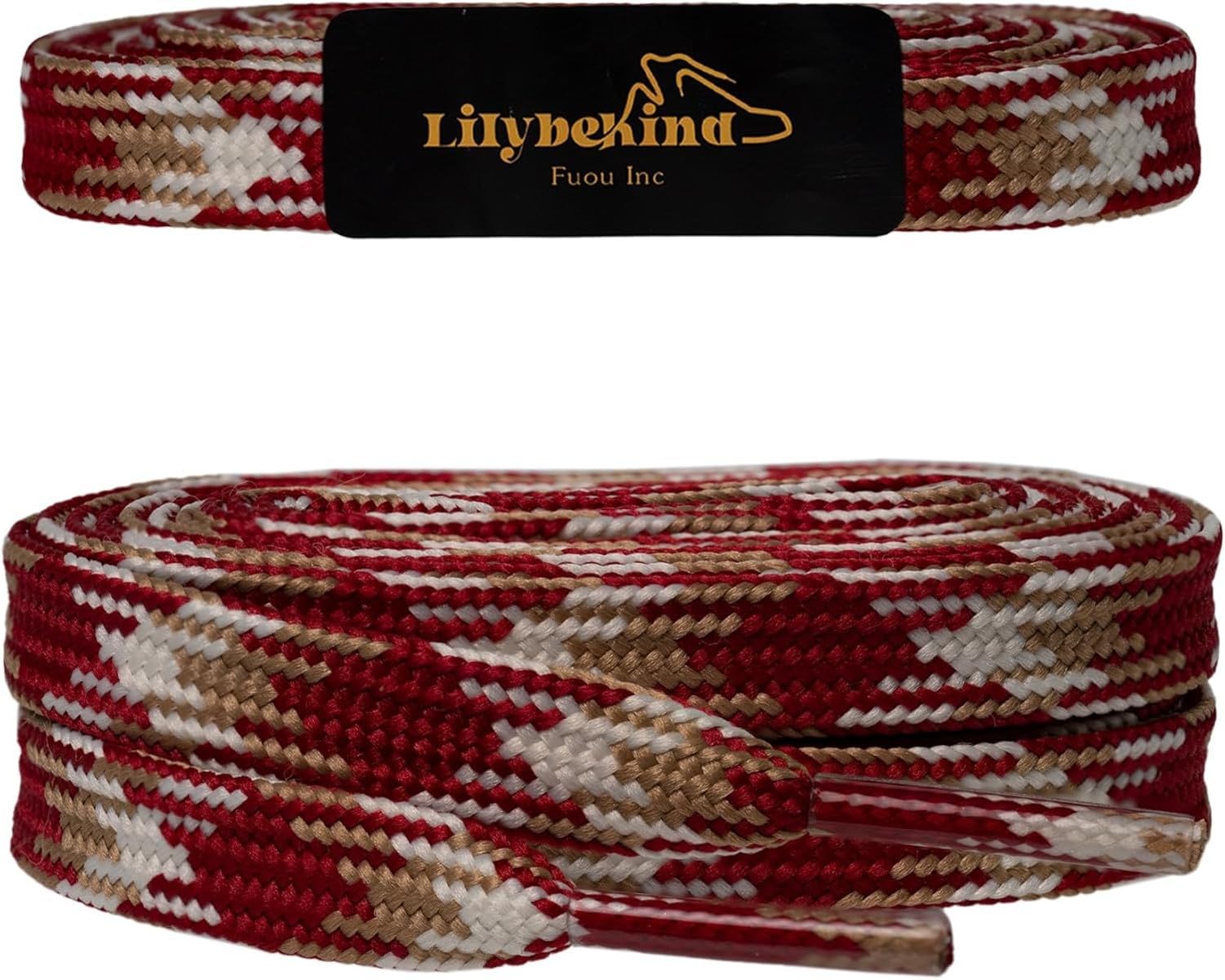 WOMGKDA 5/16 Inch 51 Inch Colored Flat Replacement Shoelaces for Sneakers Casual Shoes, Red Brown Cream