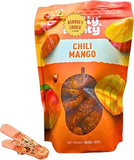 Chili Mango Dried Fruit Snack, Sweet and Spicy, 30 oz with Bonus Bag Sealer Clip by RH940