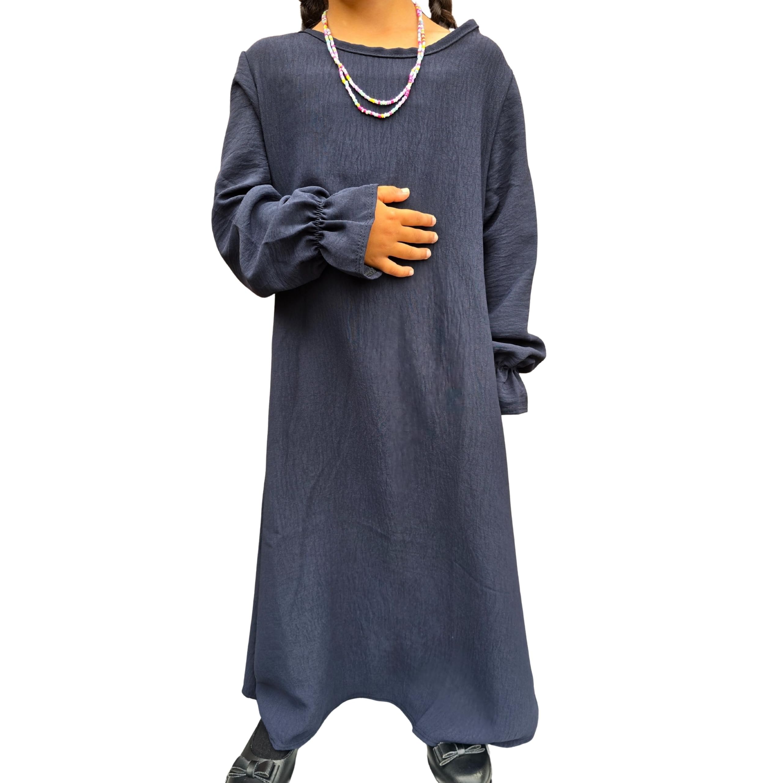 Yaqeen Girls Abaya Dress for Kids 6–12 | Islamic Modest Dress for Muslim Girls | Long Sleeve Kids Abaya | Lightweight Crepe | Prayer, Ramadan, Eid (Age 6 Navy)