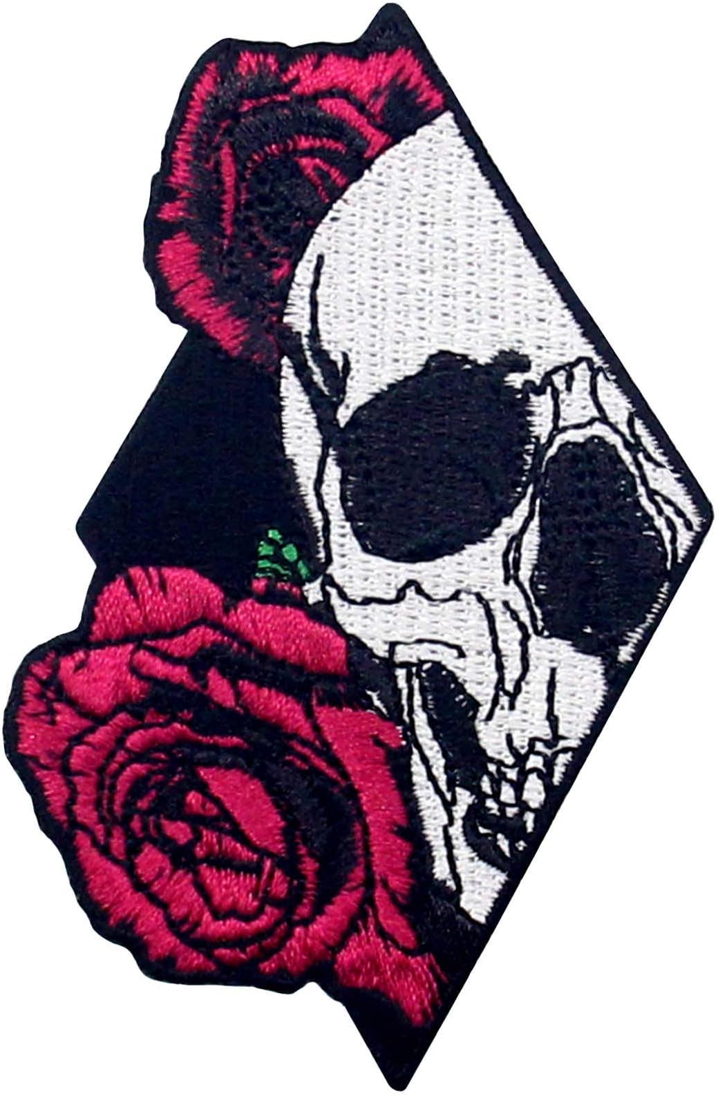 Skull and Rose Patch Embroidered Applique Iron On Sew On Emblem