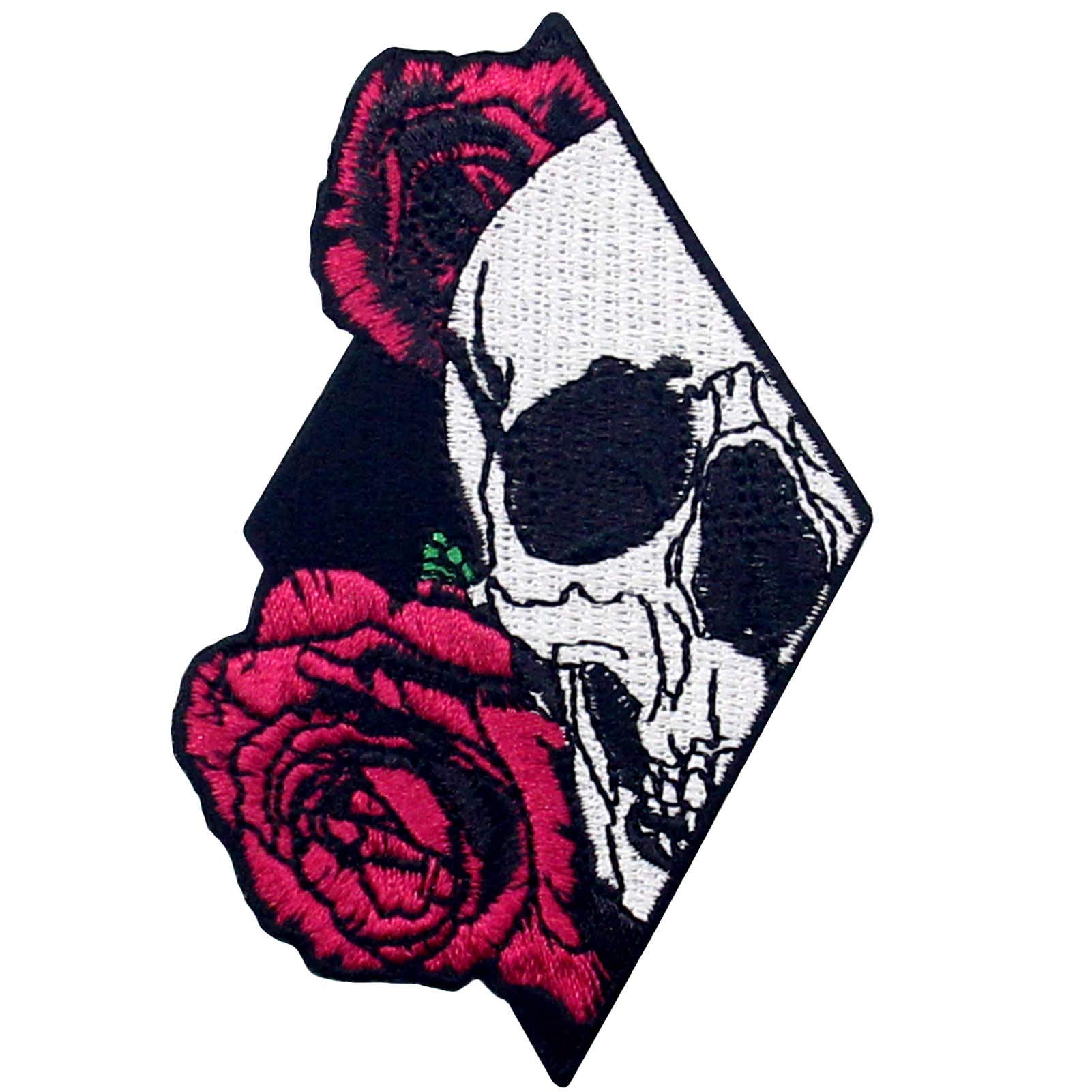 Toppa Ricamata Teschio E Rosa – Termoadesiva Da Stirare O Cucire, 6,5 X 9 Cm, Nero