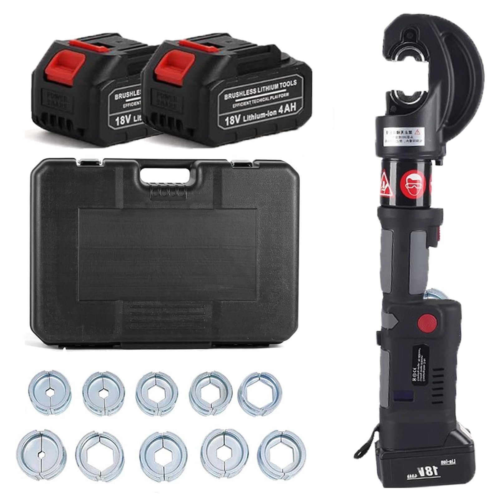 BOOZXCV Electric Hydraulic Cable Lug Crimping Tool, 16mm2-400 mm2 Hydraulic Electrical Wire Terminal Cable Lugs Crimper Rechargeable Crimping Tool Kits with 12 Dies (Discontinuous)