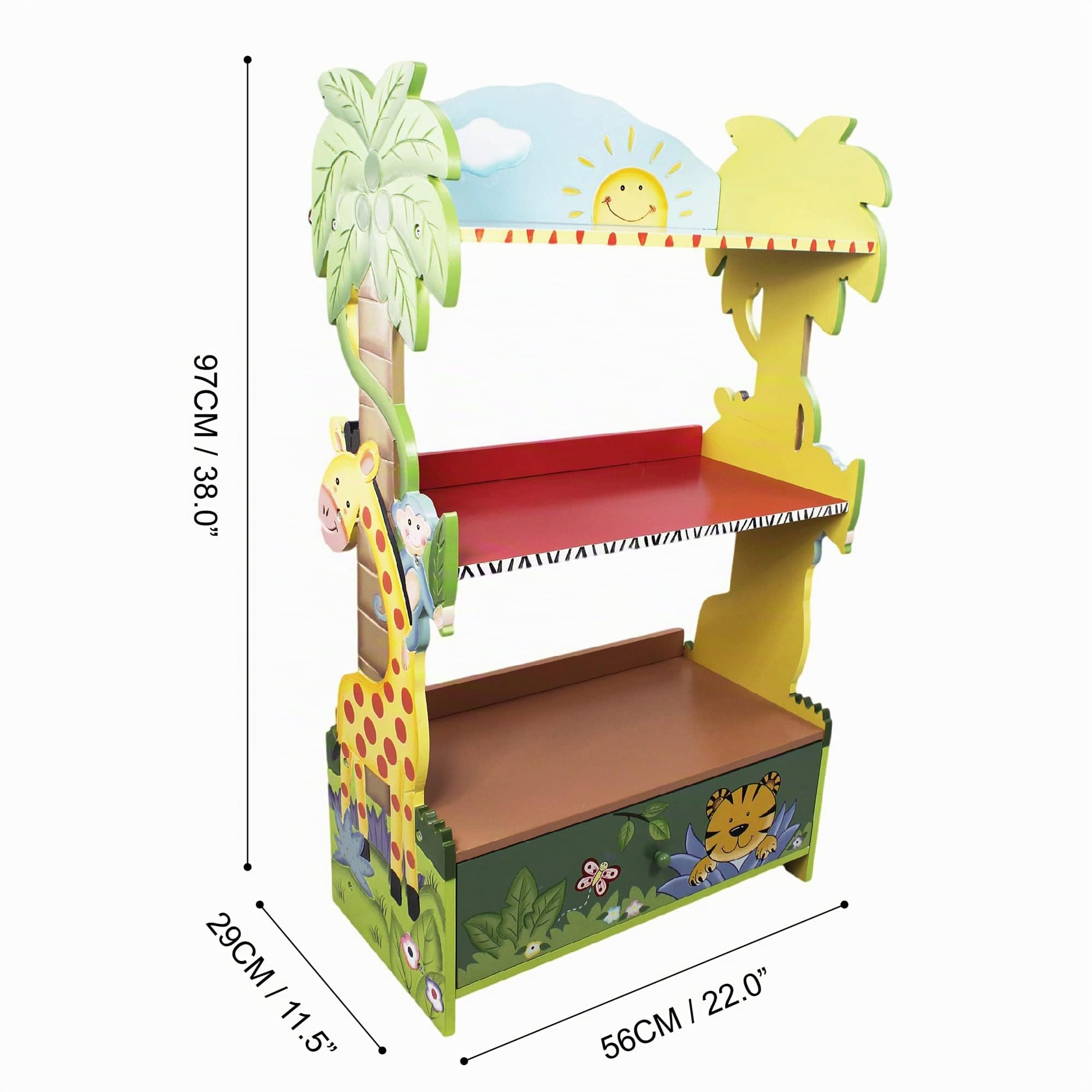 Libreria per Bambini Scaffale Legno Cassapanca Sunny Safari FantasyFieldsW-8268A