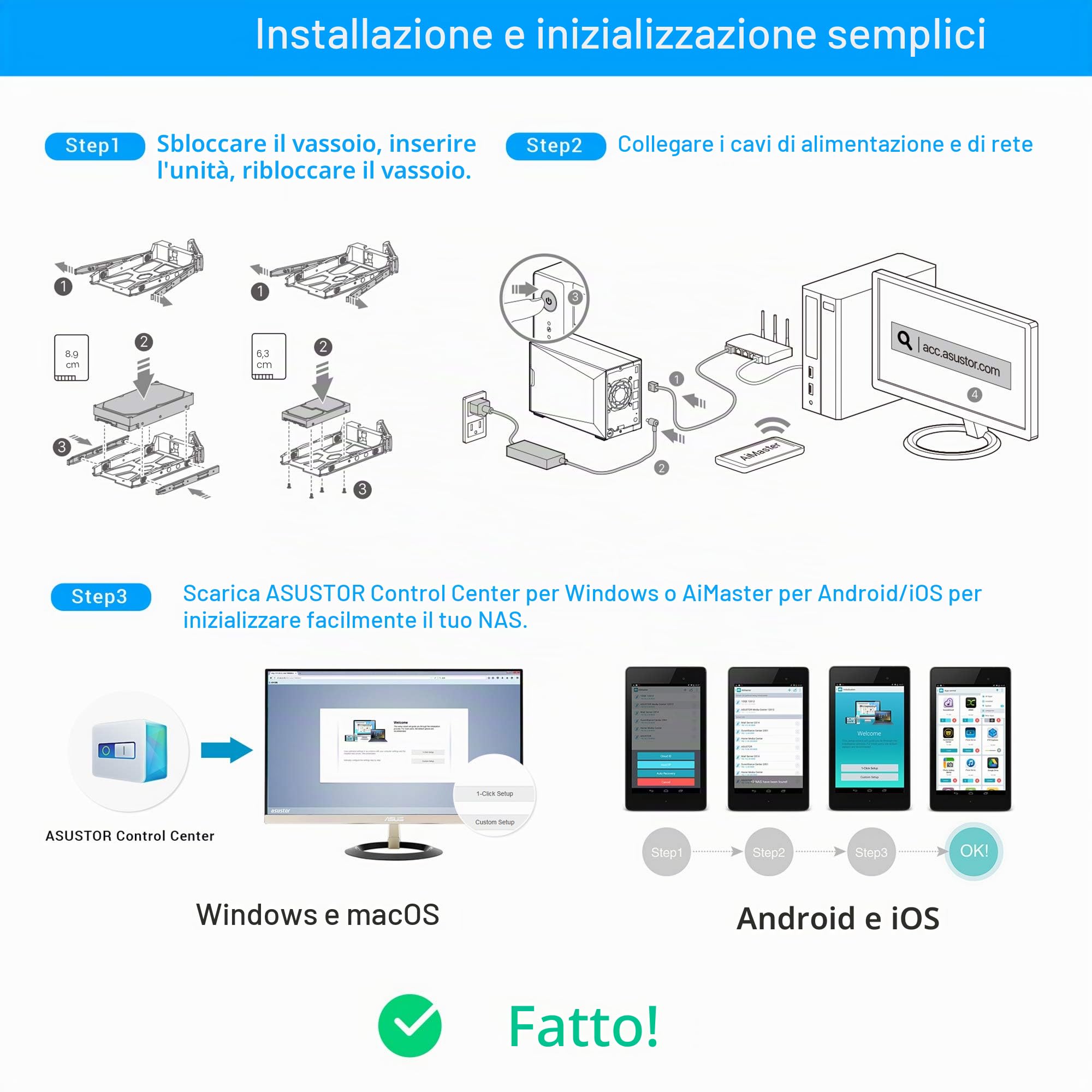 Asustor Nimbustor 4 AS5304T 4 Bay server NAS, Quad Core 1.5 GHz, 4GB RAM DDR4, Network Attached Personal Cloud Storage (Senza Disco)
