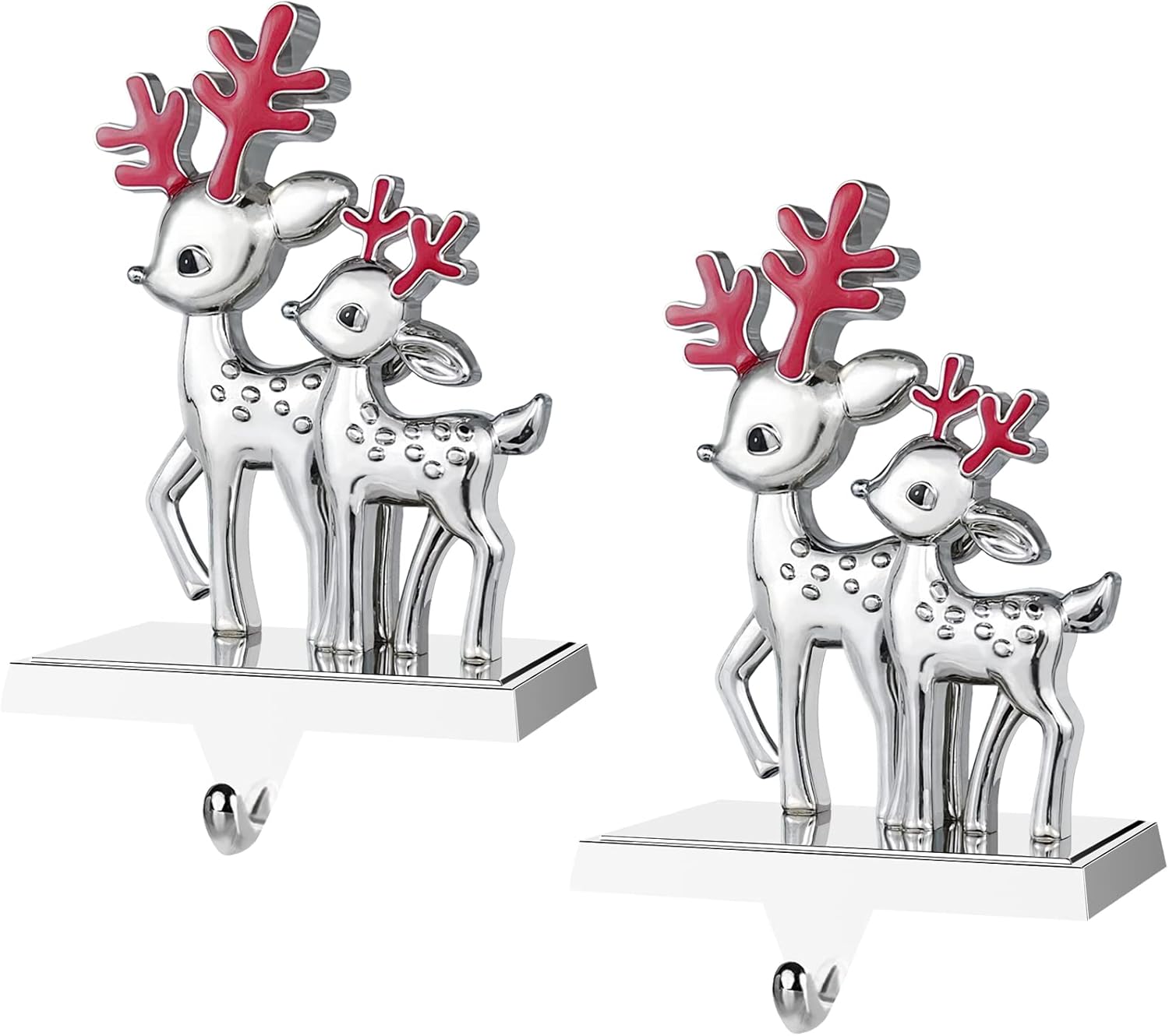 Mulbozy Reindeer Stocking Holder Set of 2, Cute Deer Stocking Holders for Mantel