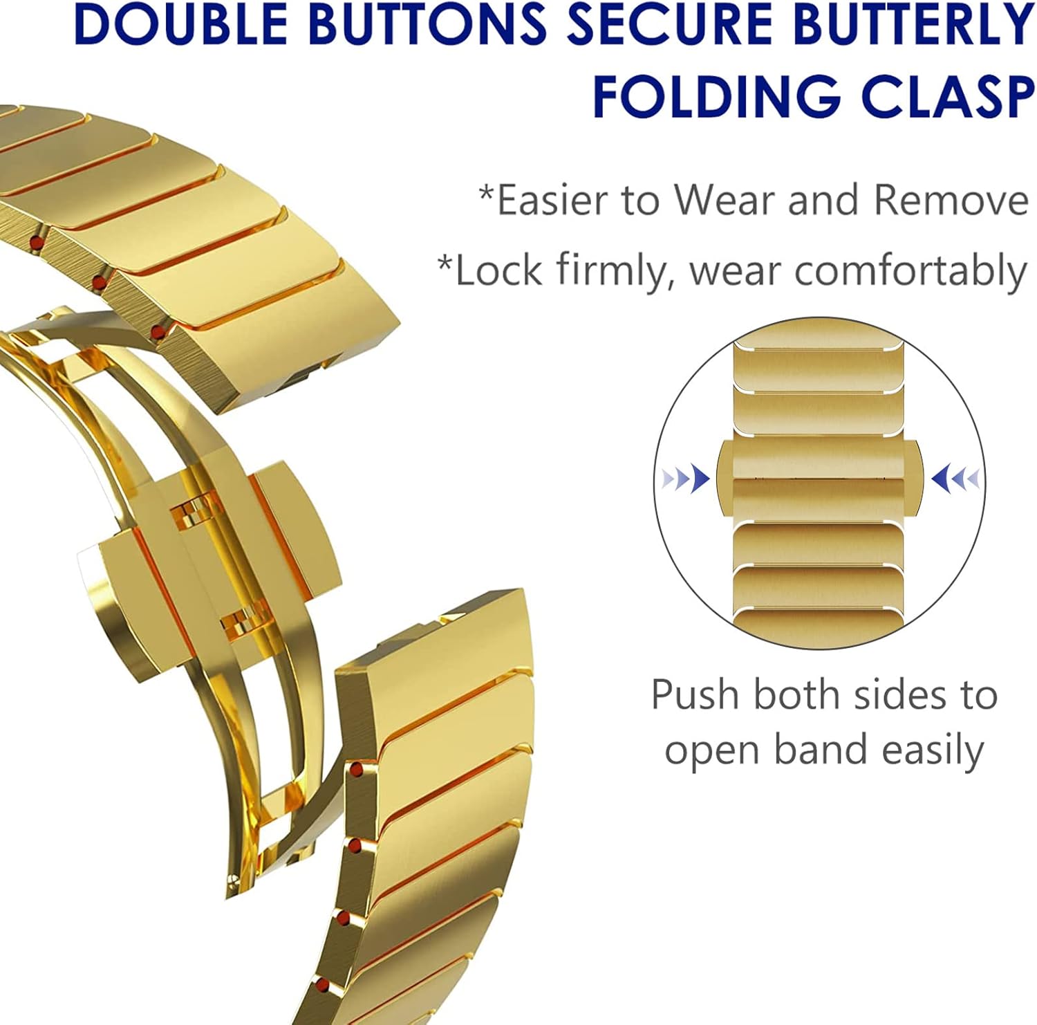 WINGLE Compatible for Apple Watch Band Ultra 3/2/1 Band 49mm Series 11 10 46mm 45mm 44mm 42mm SE 3/2/1 Series 9 8 7 6 5 4 3 2 1 Men, Stainless Steel Classy Business Metal iWatch Bands Bracelet, Gold