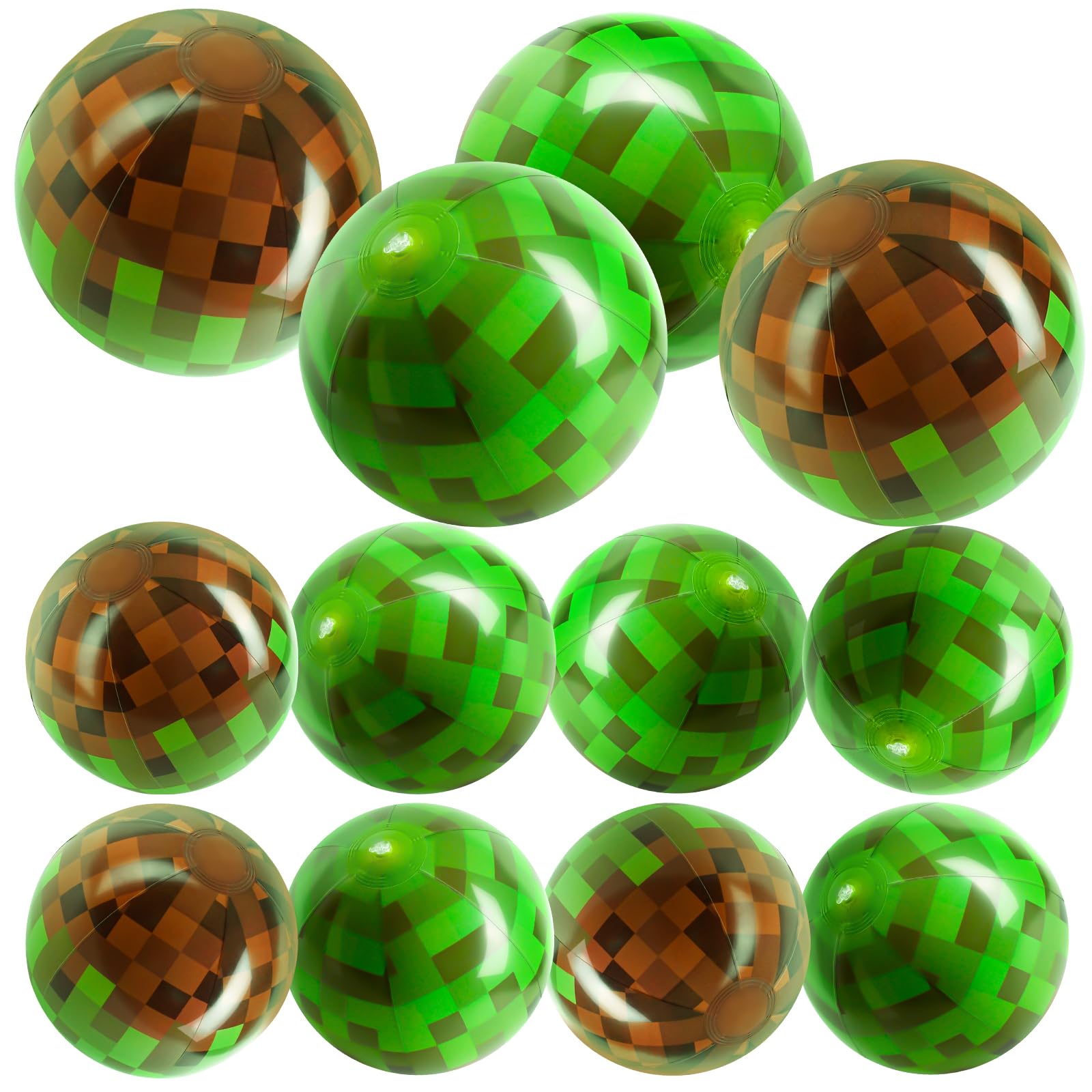 12 Pack 8 & 12" Inflatable Pixel Beach Balls, Summer Pool Party for Kids — image 1