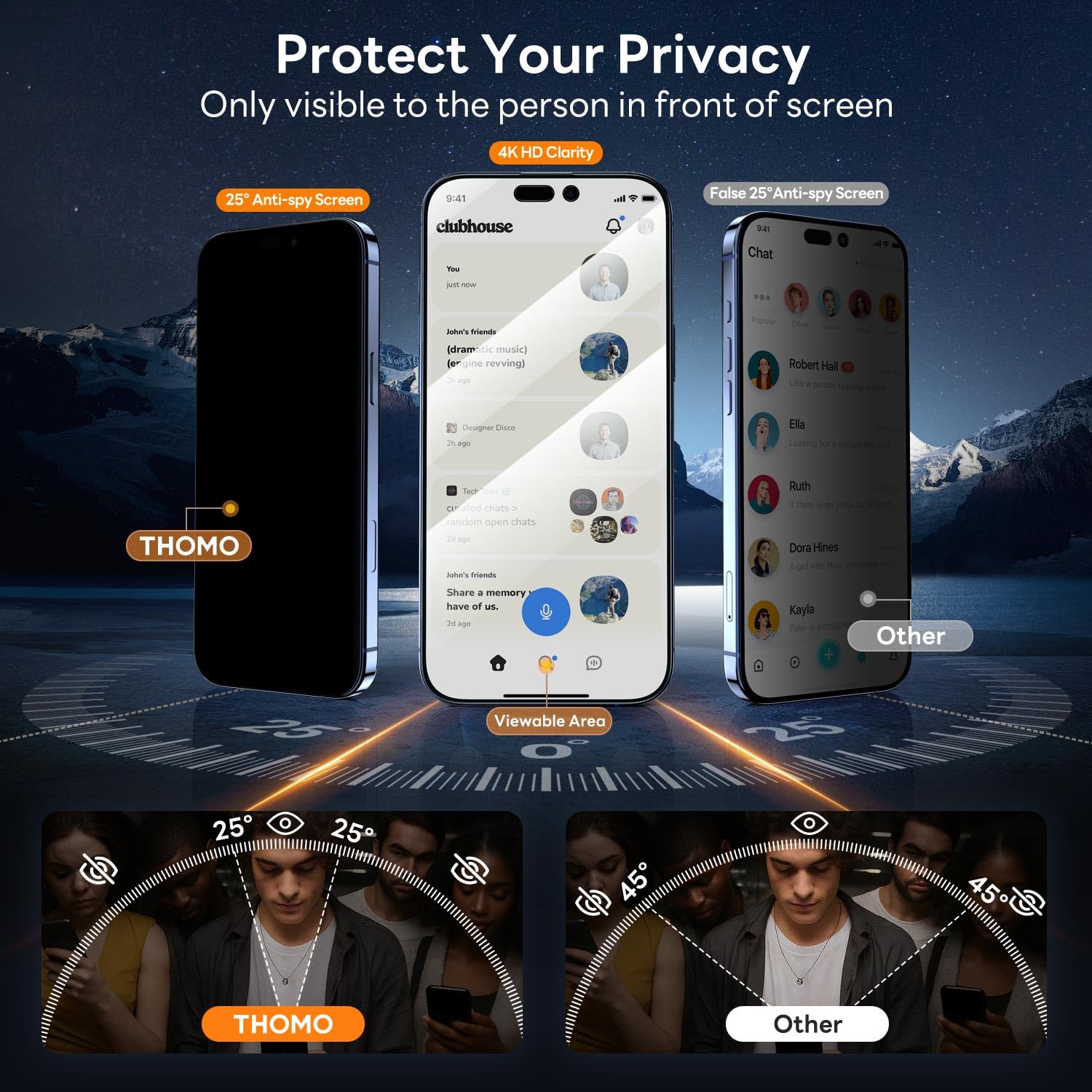 Thomo Privacy Screen Protector for iPhone 17 Pro Max 2 Pack, [25° Anti Spy] [Top 9H Tempered Glass] [15FT Military Grade Shatterproof] Full Edge Coverage, Bubble Free, Easy Install Case Friendly