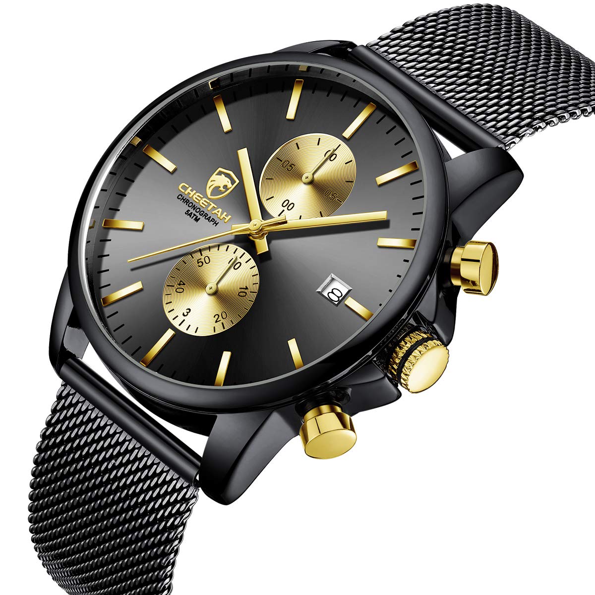 GOLDEN HOUR Orologi da polso da uomo, alla moda, sportivi, analogici, al quarzo, in acciaio inox, impermeabile, cronografo, data automatica