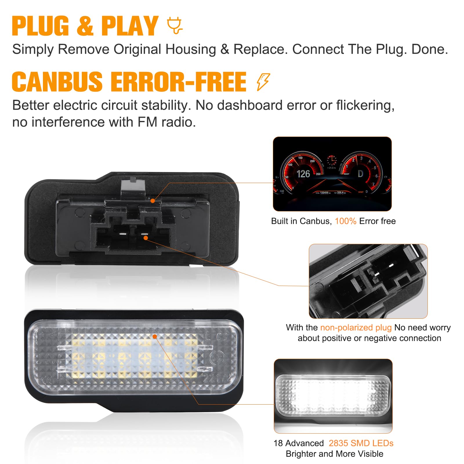 2 Pezzi Led Luce Targa Auto Per Mercedes-Benz C W203 CLK W209 SL R230 KB27 Luci Posteriori Lampada Targa Sostuzione Diretta - Foto 3