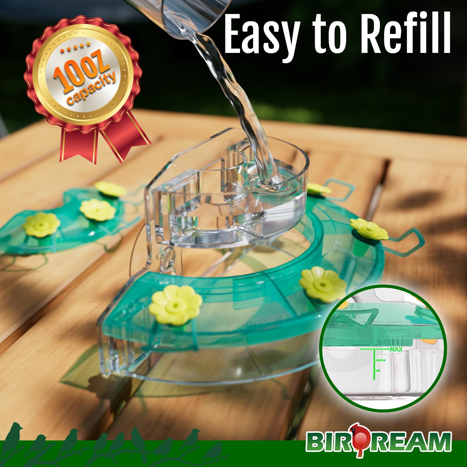 Birdream Comederos de colibríes de ventana para exteriores, con ventosas fuertes y 7 puertos de alimentación, fácil de usar y mantener, regalo para los amantes de los pájaros, comedero de plástico