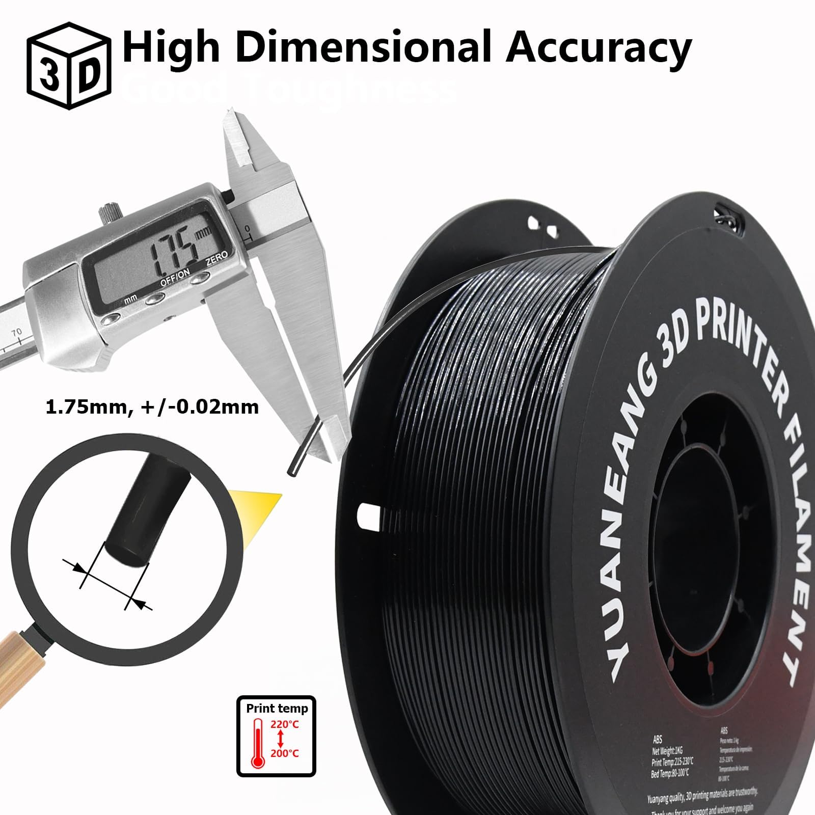 Filamento per stampante 3D PETG, 2 rotoli, precisione dimensionale +/- 0,03 mm, bobina da 1 kg (2 libbre), 1,75 mm, adatto per la maggior parte delle stampanti 3D, 2 kg, nero
