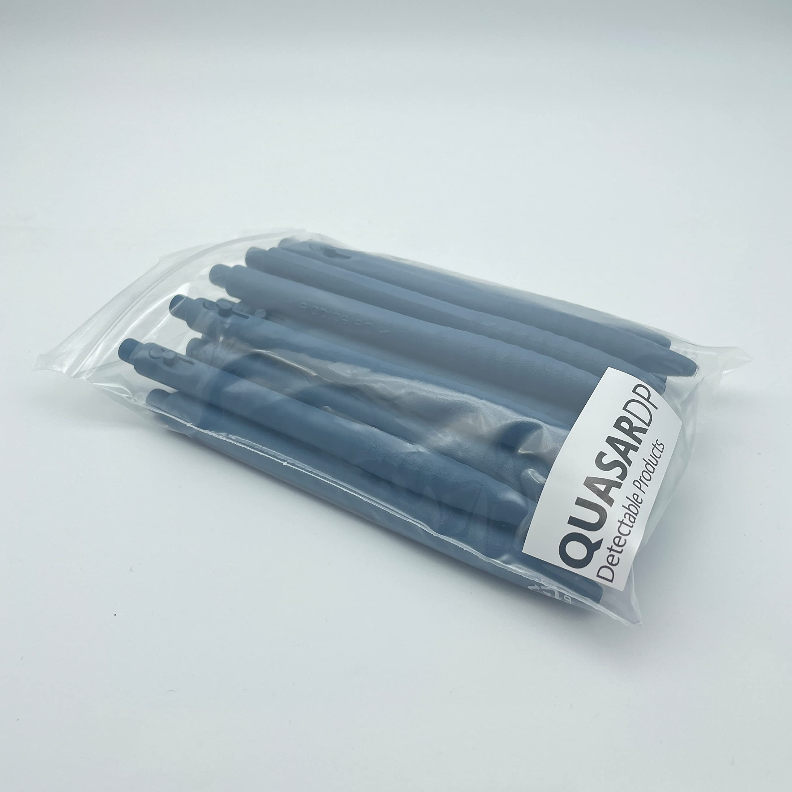 Bolígrafo detectable retráctil sin clip tinta azul, QUASARDP, modelo QU0011AA, apto para industria alimentaria, antideslizante, ergonómico. Pack 25 unidades