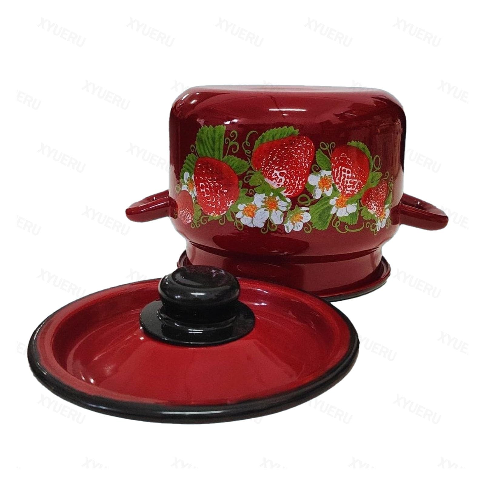Emaillierter Suppentopf mit Deckel, Vintage Doppelgriff Kochgeschirr für Herd, hitzebeständiger Kochtopf für Milch, Suppe und Kaffee – ideal für die Küche