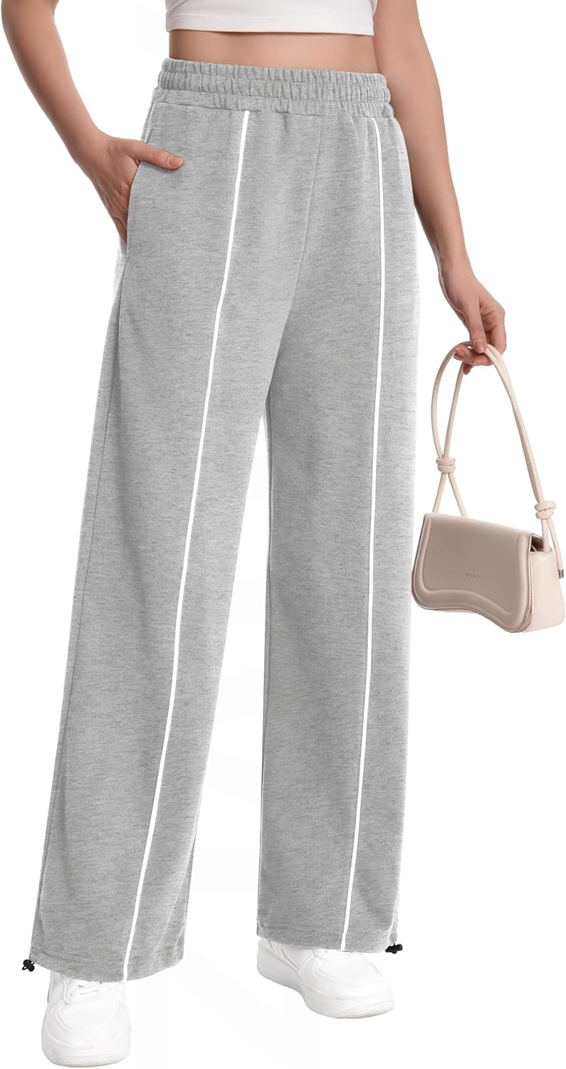 Auriviz Sweat Pants for Women Straight Leg Sweatpants Interior Drawstring Pants with Adjustable Leg Cuffs - Image 3