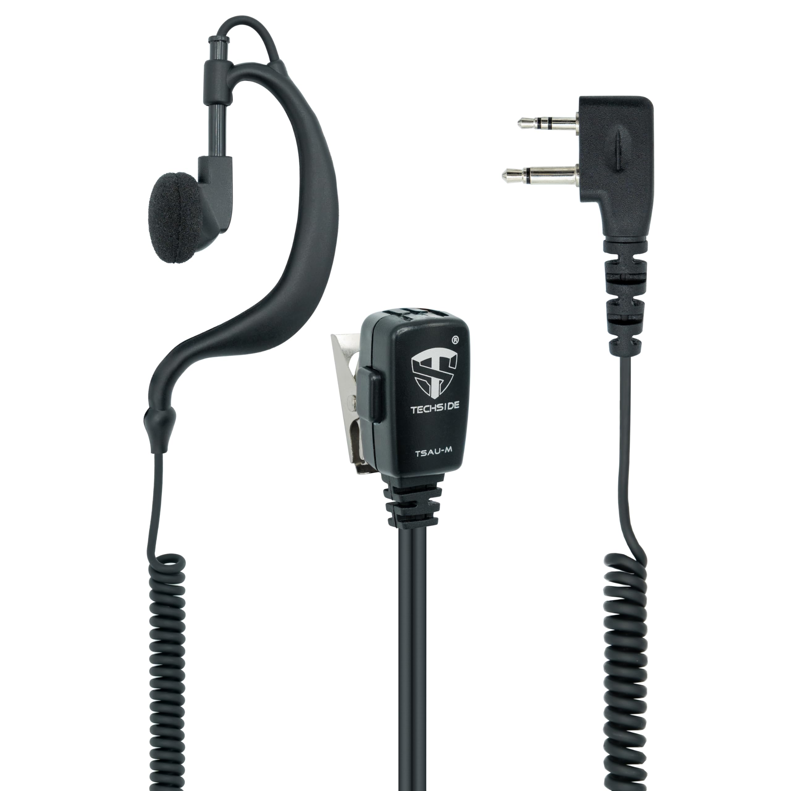 TechSide Microfono Auricolare Avvolgente Doppio Cavo a Spirale 2 pin Midland | Per Radio ricetrasmittenti | Compatibile con G7 pro G8 G9 pro M24 M48 M99 XT30 XT50 XT70 | Vigilanza Sicurezza SoftAir - 1