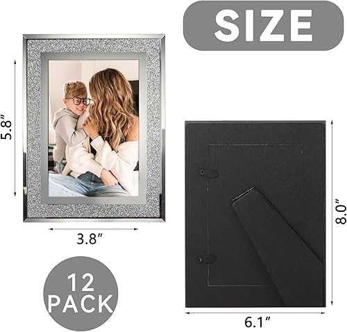Miniatura 2 de Calenzana Marcos de fotos de vidrio de 8 x 10 pulgadas con borde plateado, marco de fotos de 8 x 10 para exhibición de mesa, paquete de 2