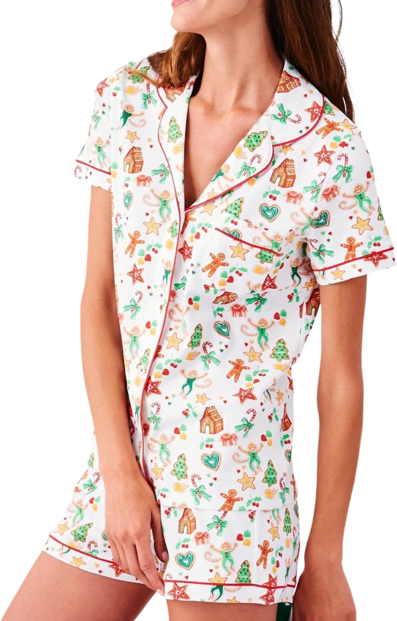 Womens 2 Piece Pajamas Set, Monkey Print Soft Button Down Vacation Beach Shorts Set Y2k Preppy Loungewear Pjs