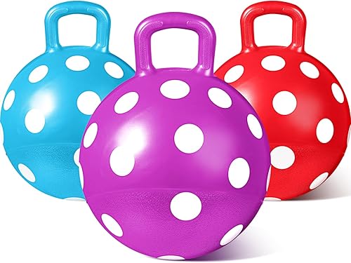 Wettarn 18 Inch Polka Dot Kids Bouncing Ball with Handle, Large Bouncing Hopper Ball Hopper Ball Hippity Hop Balls Exercise Hopping Ball for Jumping
