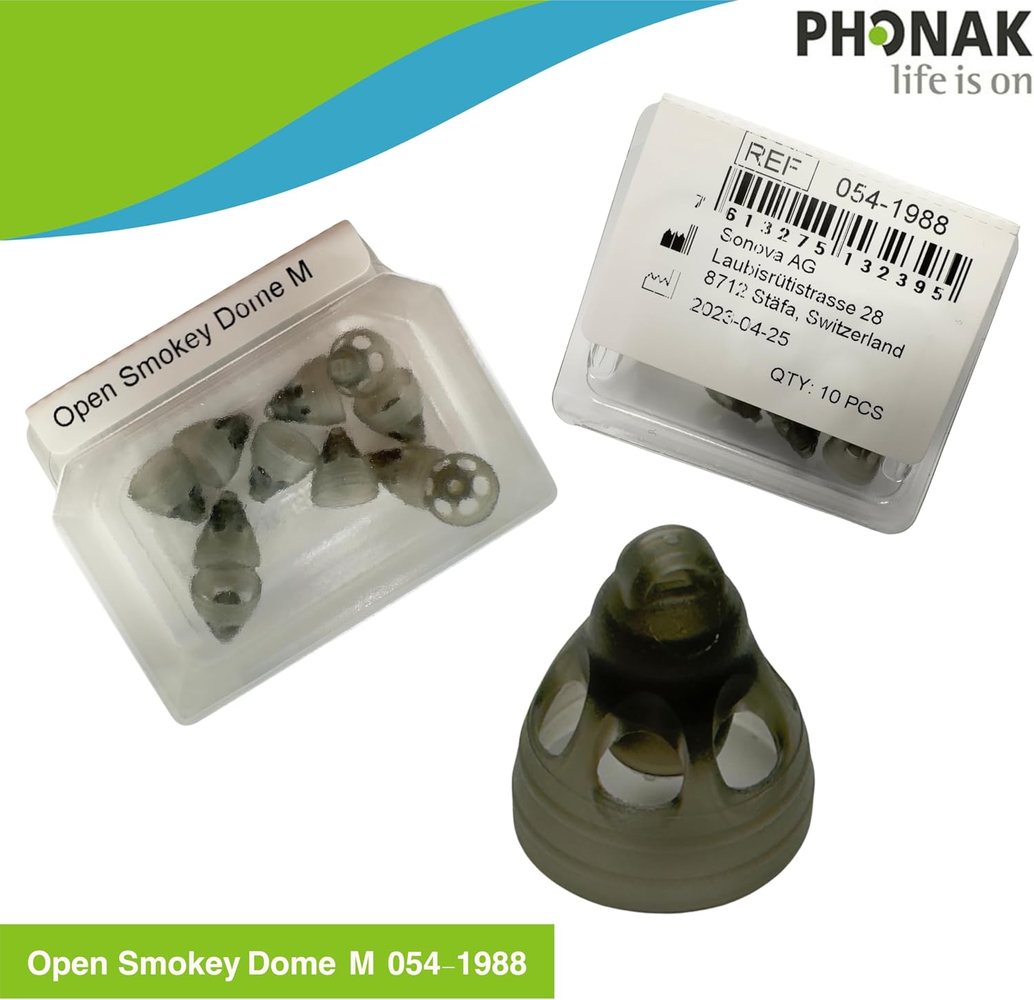 Open Smokey Hearing Aid Domes 4.0 – Medium Size (M) – 10 Domes in 1 Pack – Compatible with Marvel, Paradise, Lumity RIC Devices – Original Replacement Tips for Phonak(054-1988)