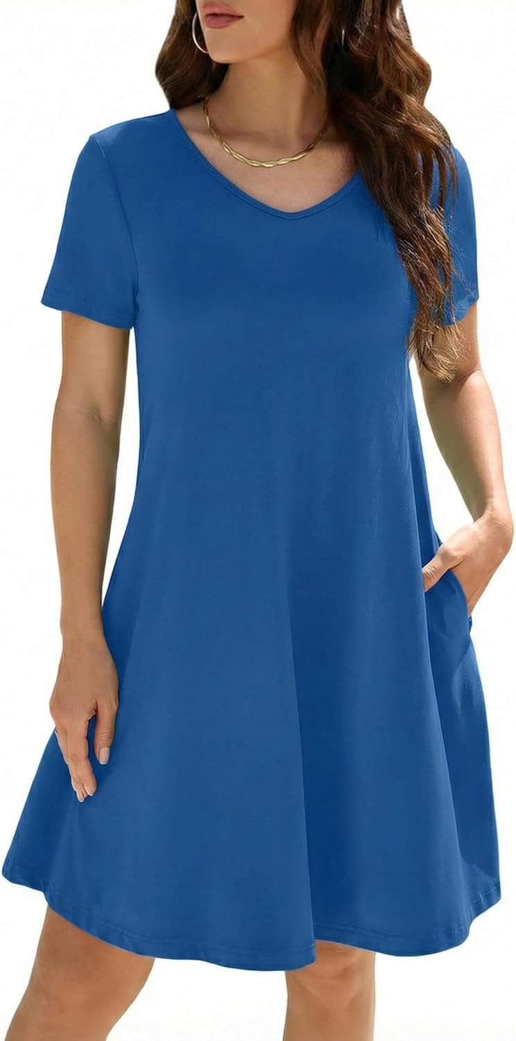 KORSIS Dresses for Women Casual T-Shirt Summer Short Sleeve Loose Comfy Dress Swing Flowy Beach Vacation Sundress with Pocket