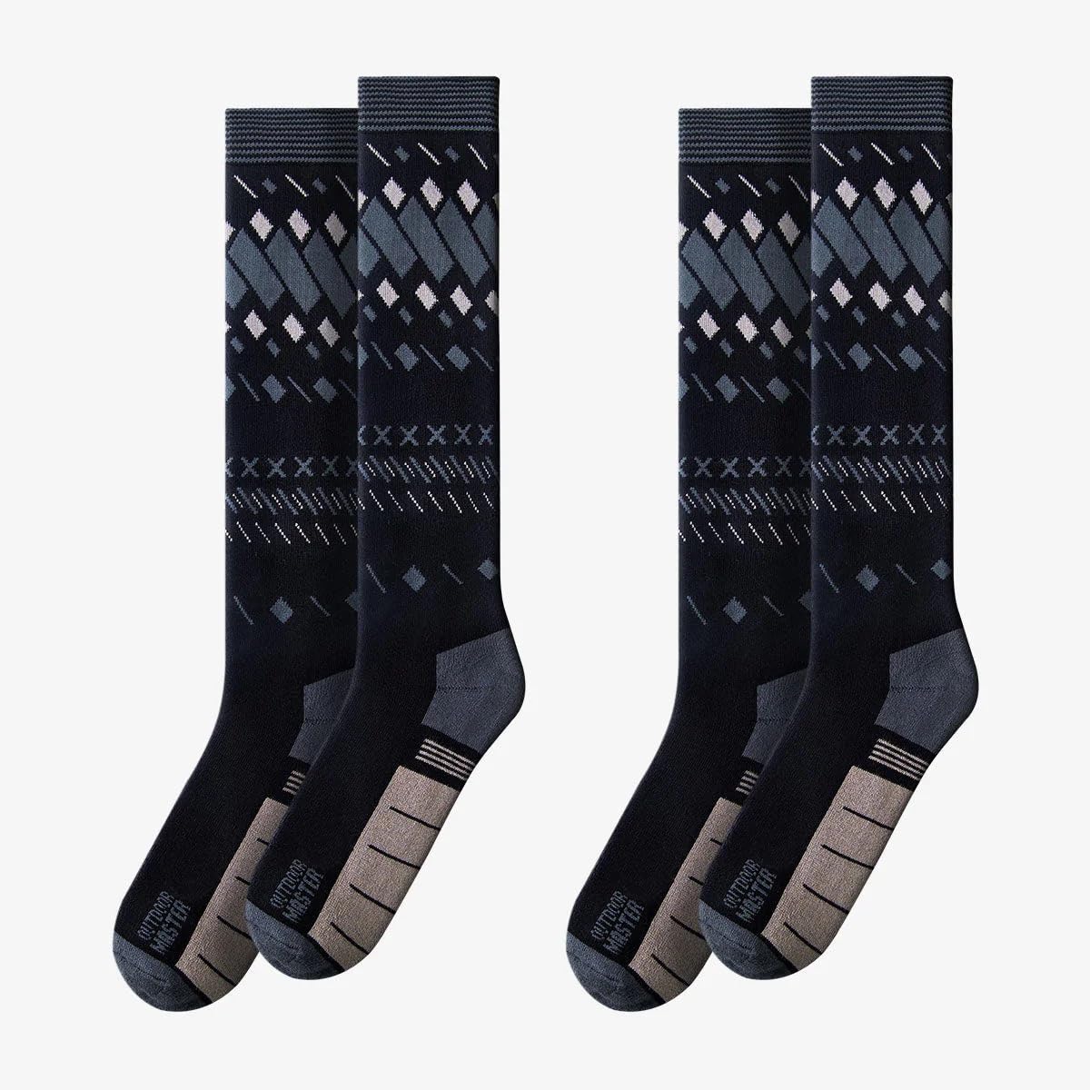 OutdoorMaster Chaussettes de ski thermiques en coton de qualité supérieure – Chaussettes de randonnée pour homme/femme – Lot de 2 paires – respirantes, antidérapantes et résistantes, pour ski