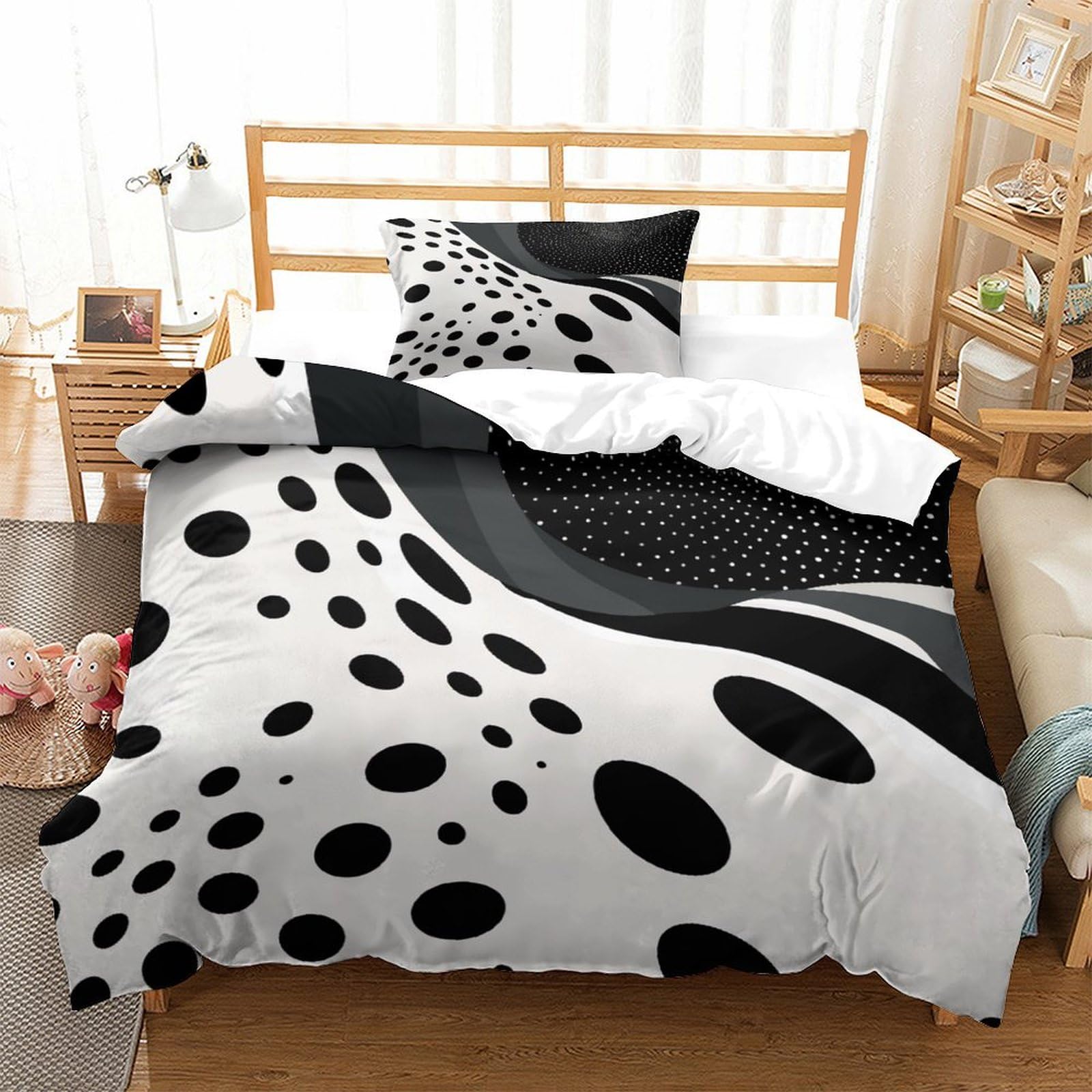 P1S9U7W5Y Contemporary Polka Dot 3D Printed Duvet Cover Set 3pcs Microfiber Wave Bedding Set Single
