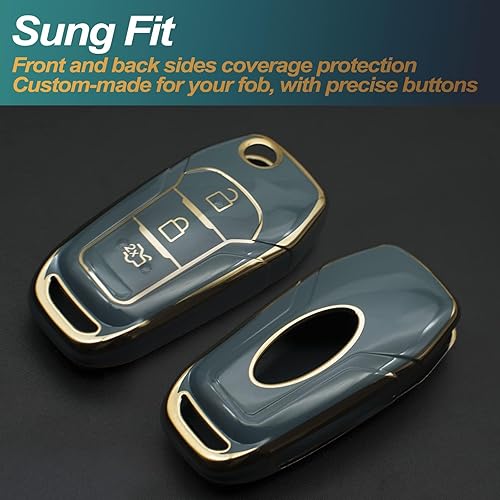 Miniatura 3 de FEYOUN Funda para llavero compatible con Ford Ranger Escape Expedition Explorer Fusion F-150 F-250 F-350 F-450 F-550 Flip 3 botones de TPU remoto