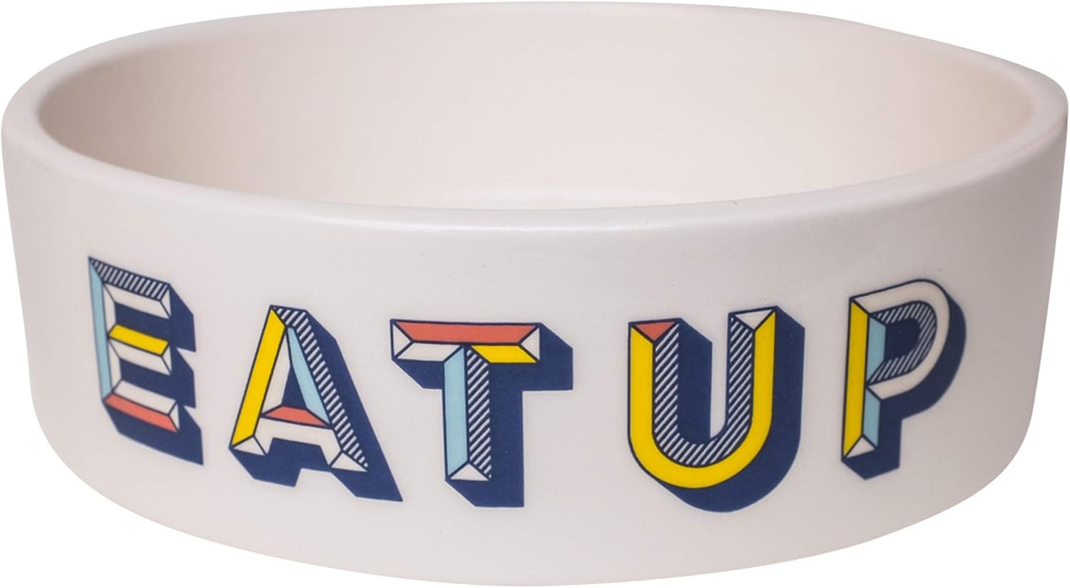 Park Life Designs - Ceramic Bowl for Dogs, Cats and Pets, Stylish Retro Design, Heavyweight and Non Slip, Skid Free, Chew Proof, Durable, Microwave and Dishwasher Safe (Medium, Eat Up)