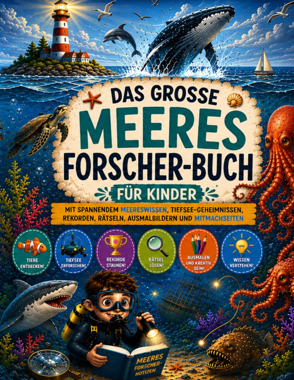 Das große Meeresforscher-Buch für Kinder: Mit spannendem Meereswissen, Tiefsee-Geheimnissen, Rekorden, Rätseln, Ausmalbildern und Mitmachseiten ... alles über Haie Wale und Meerestiere, Band 3)