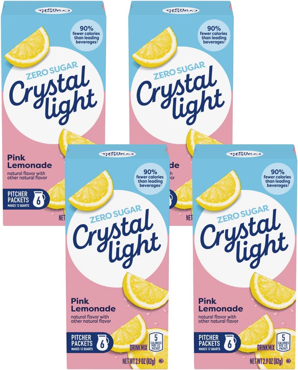 Crystal Light Pink Lemonade Drink Mix (24 Pitcher Packets, 4 Canisters of 6)