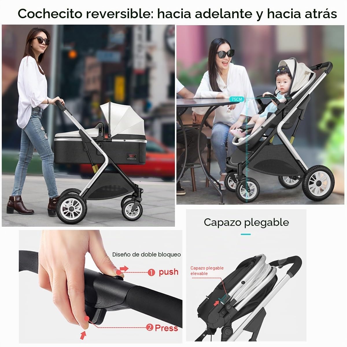 YCKEGEW Cochecito De Gemelos Tandem Trolley Cochecito Doble para Gemelos con Chasis De Aluminio, Cochecito Doble Se Puede Sentar Tumbado, Cochecito De Bebes De 0-36 Meses (Color : Grey)