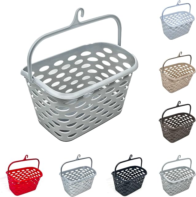 PLASTIFIC Durable Peg - Tidy Basket -Laundry/Clothes Pegs with Handle- Light Weight Convenient for All Garment -Hanging with Hook -Washing Line Airer Basket -21 x 26 x 15cm (Light Grey Basket)