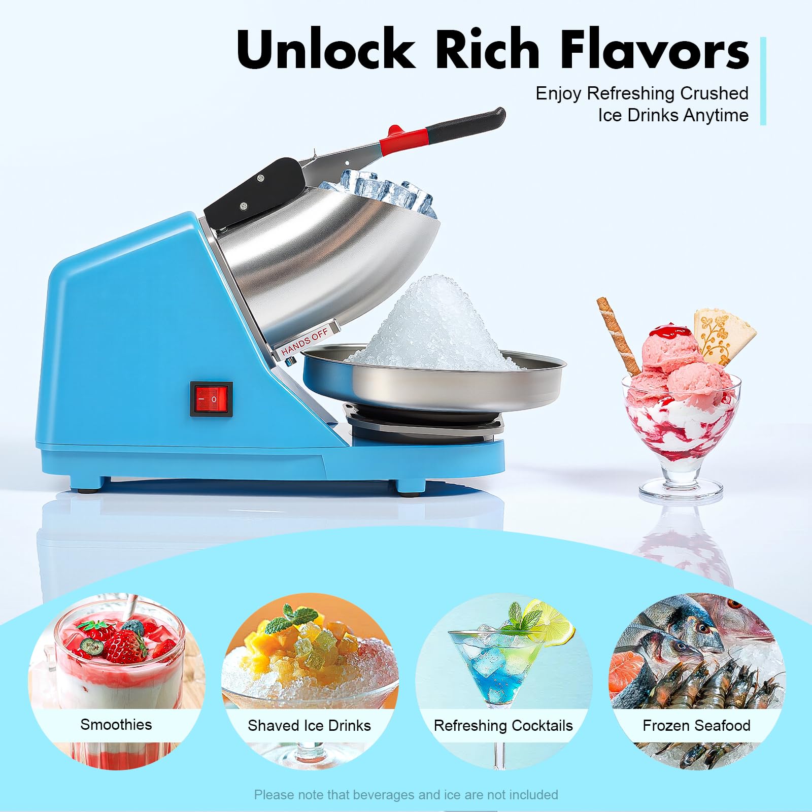 Ice Crusher 380w Trituradora de hielo eléctrica 2200 RPM Máquina de cono de nieve Máquina de hielo y granito para restaurantes Hotel Snack Bar Tiendas de bebidas frías café