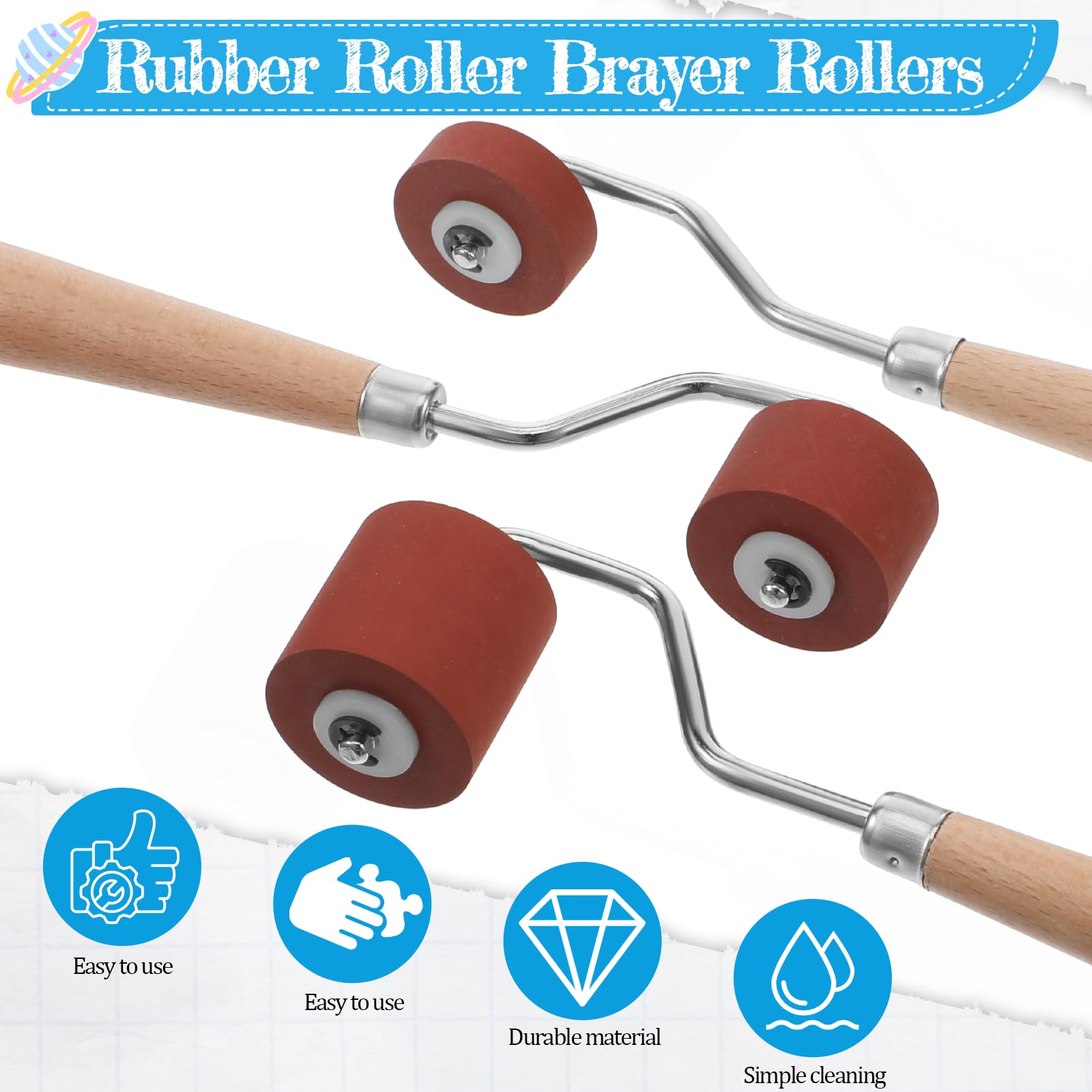 SHENLIU 6Pcs Rubber Brayer Rollers, Craft Stamping Ink Roller with Comfort Grip for Stamping Printing Printmaking Embossing Versatile Sizes 1.18", 0.78", 0.39"