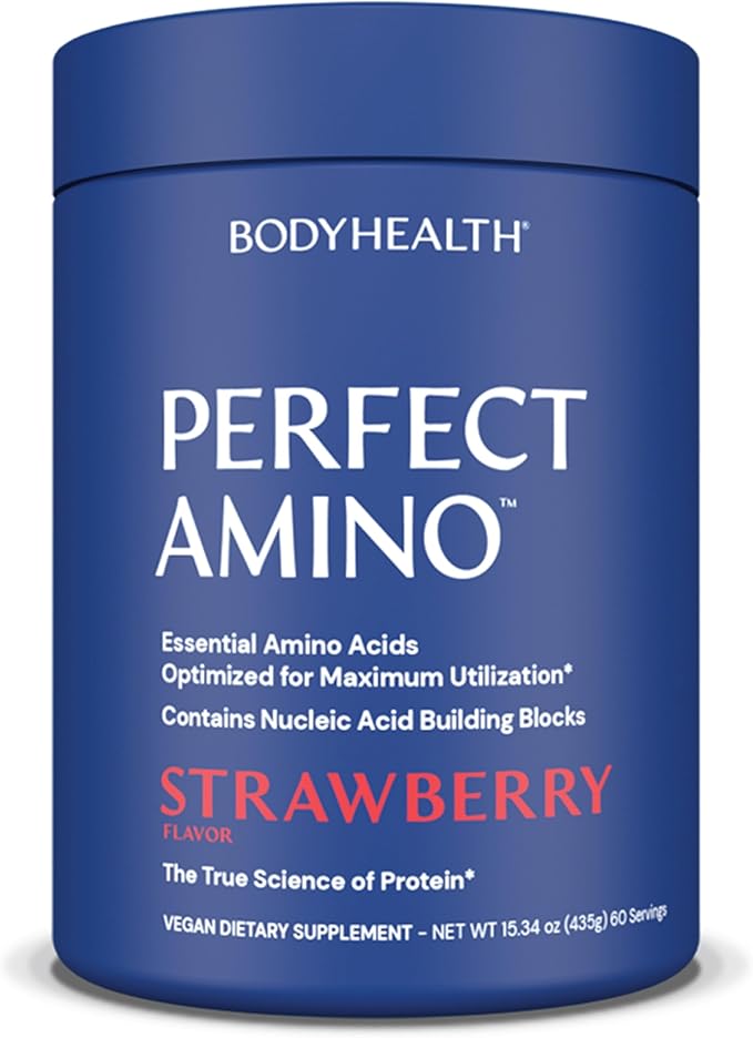 BodyHealth PerfectAmino Powder - BCAA and EAA Powder for Pre and Post Workout - Amino Acid Energy Drink for Men and Women to Support Lean Muscle and Recovery - Strawberry - 120 Servings