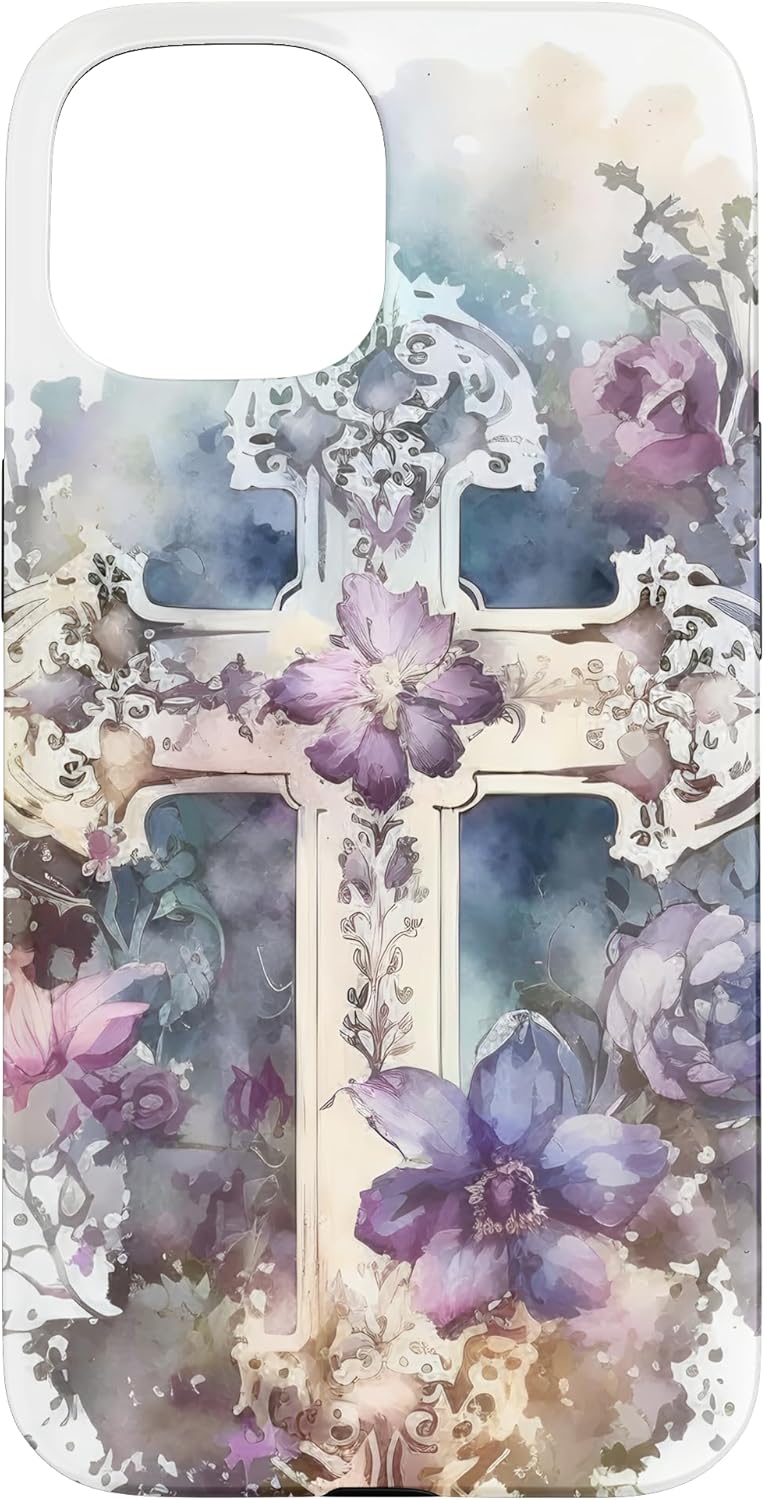 Religious Cross For Blessed Mom Cute Boho Purple Flower Case for iPhone 14