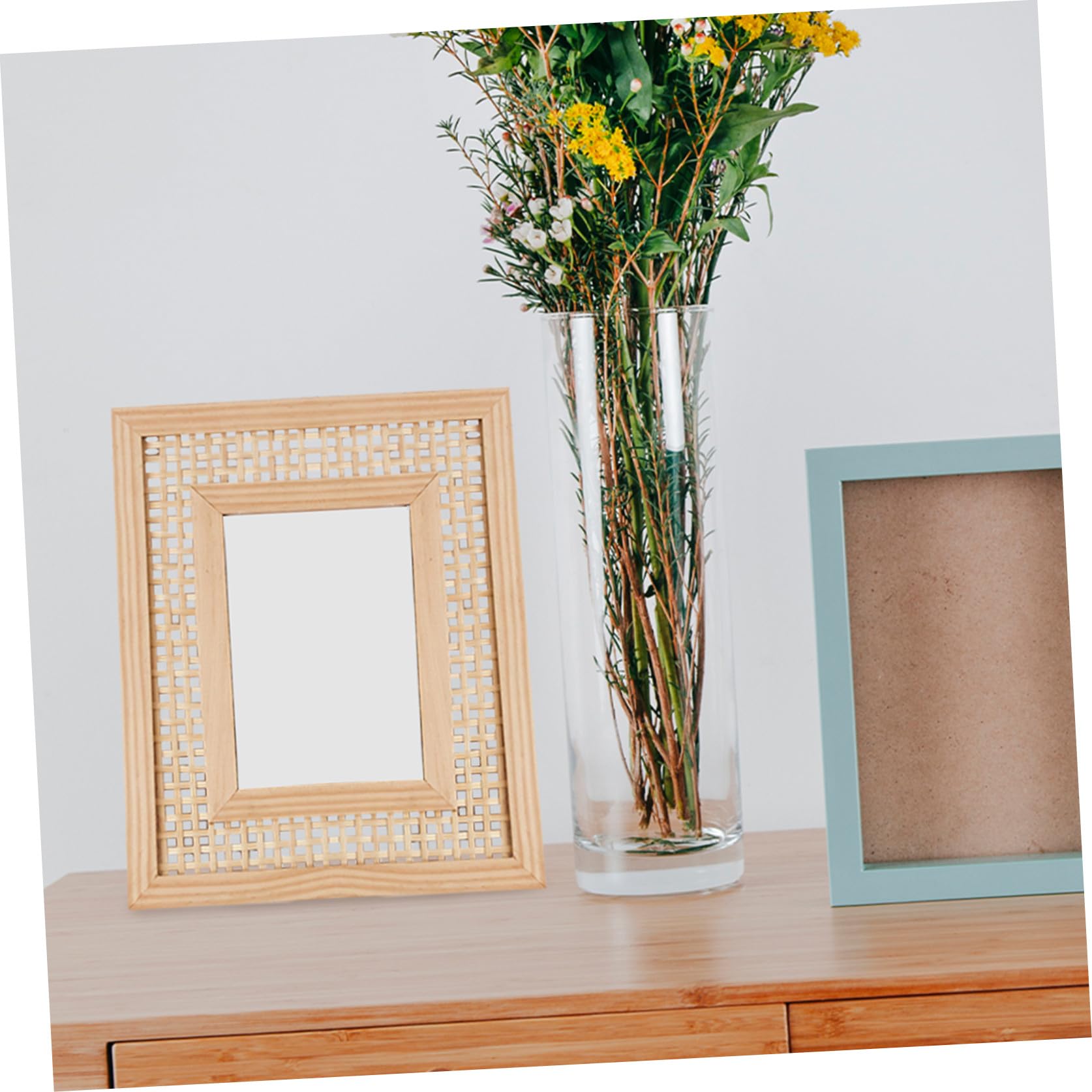 Cornice per Foto Intrecciata in Legno Boho 13x18 Cm Cornice da Tavolo e Parete Portafoto Decorativo per Casa e Famiglia Rustica per Esposizione Fotografica