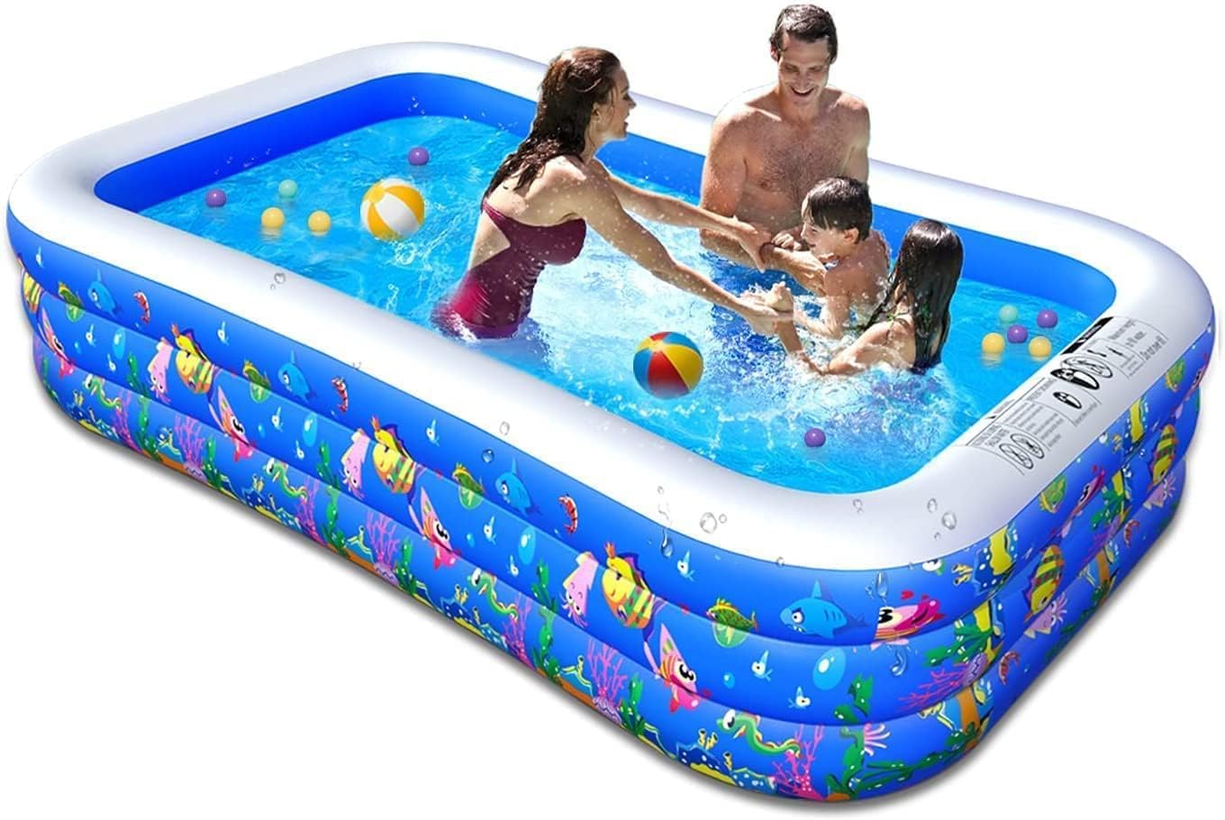 Inflatable Swimming Pool,123''×73''×22''Large Inflatable Family Lounge Pools Kiddie Pools for Summer Water Party BPA-Free Above Ground Blow Up Kiddie Pool Ball/Sand Pit,Backyard Outdoor Indoor