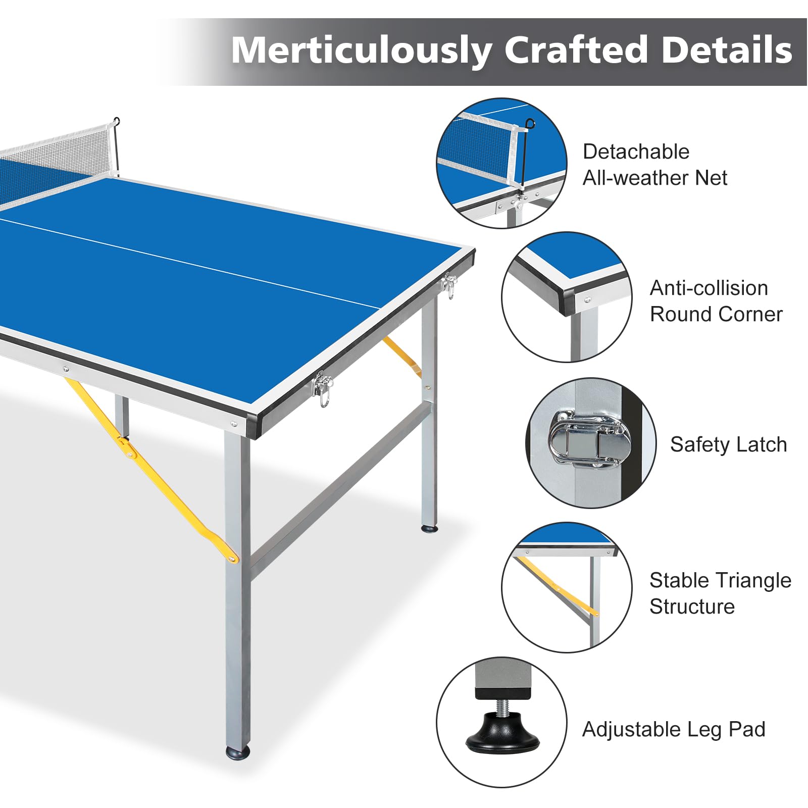 Tavolo da ping pong pieghevole di medie dimensioni con rete, pagaie e palline, in MDF multiuso, da 1,8 m x 91,8 cm, per bambini, adolescenti e adulti, compatto e portatile